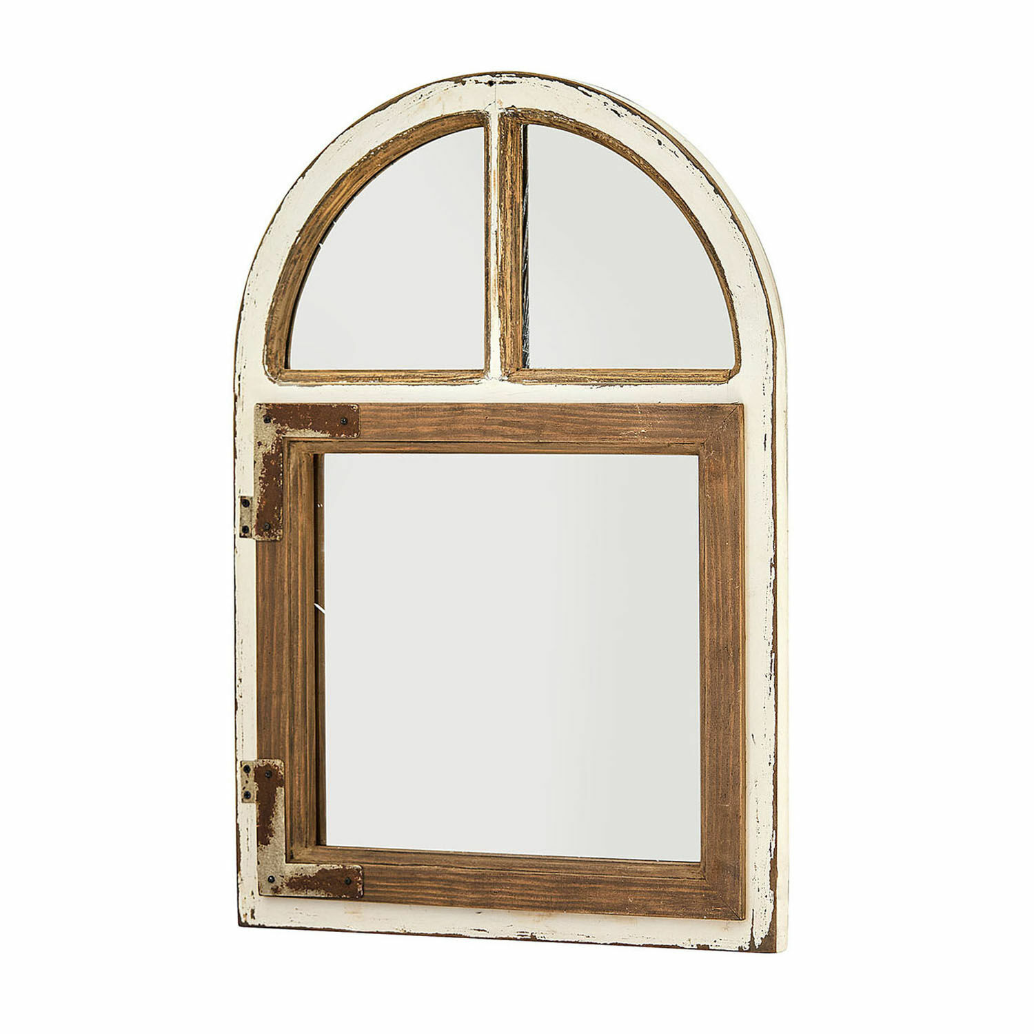 Spiegel Zilvento Wandspiegel aus Holz in Weiß und Braun in Fensterform, Vintage-Dekoration für Zuhause