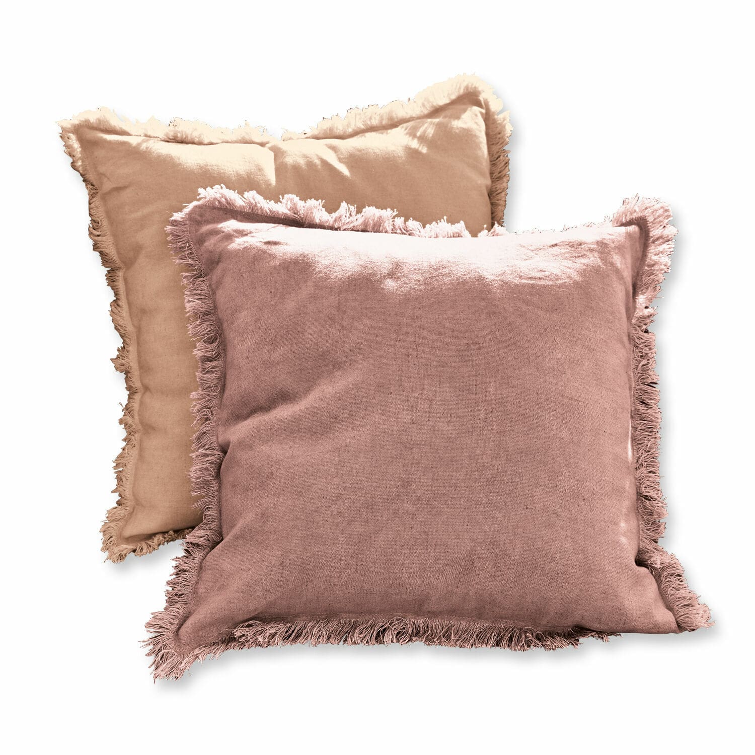 Kissenhülle 2er Set Quebo Set aus zwei dekorativen Leinenkissen mit Fransen in Rosa und Beige für gemütliches Wohnen