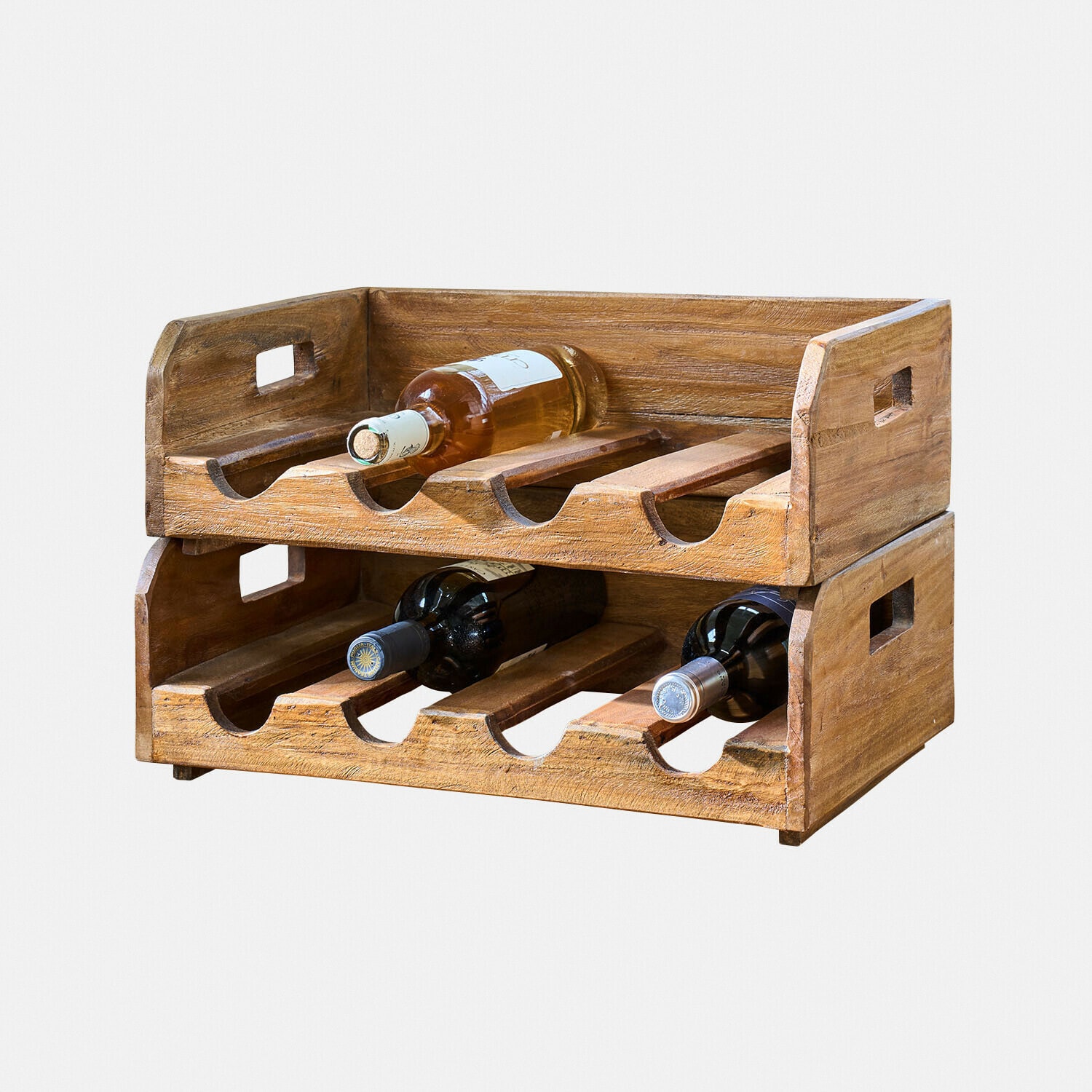 Flaschenhalter 2er Set Crestwooden Weinregal aus Holz in Naturfarbe mit Platz für sechs Flaschen, praktischer Küchenorganizer