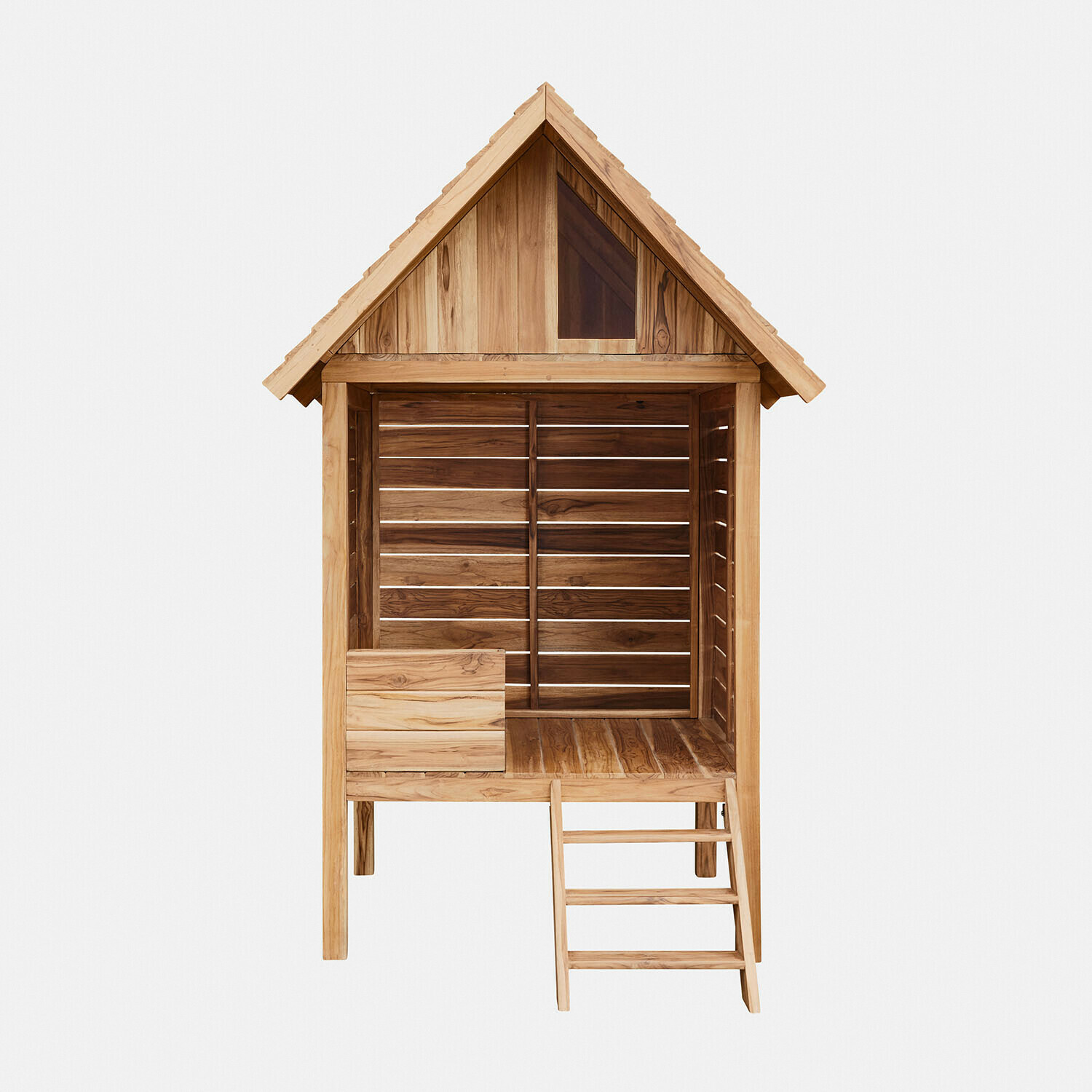 Hundehütte Frevina Kinder-Holzhaus aus hellem Teakholz mit Leiter, wetterfest und für Garten geeignet