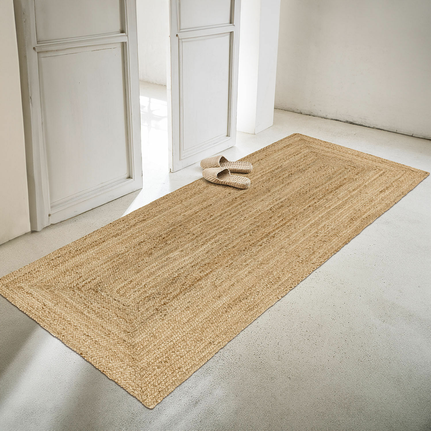 Läufer Révalaine Natürlicher Jute-Teppich in Beige auf hellem Boden, Wohnaccessoire und Bodenschutz
