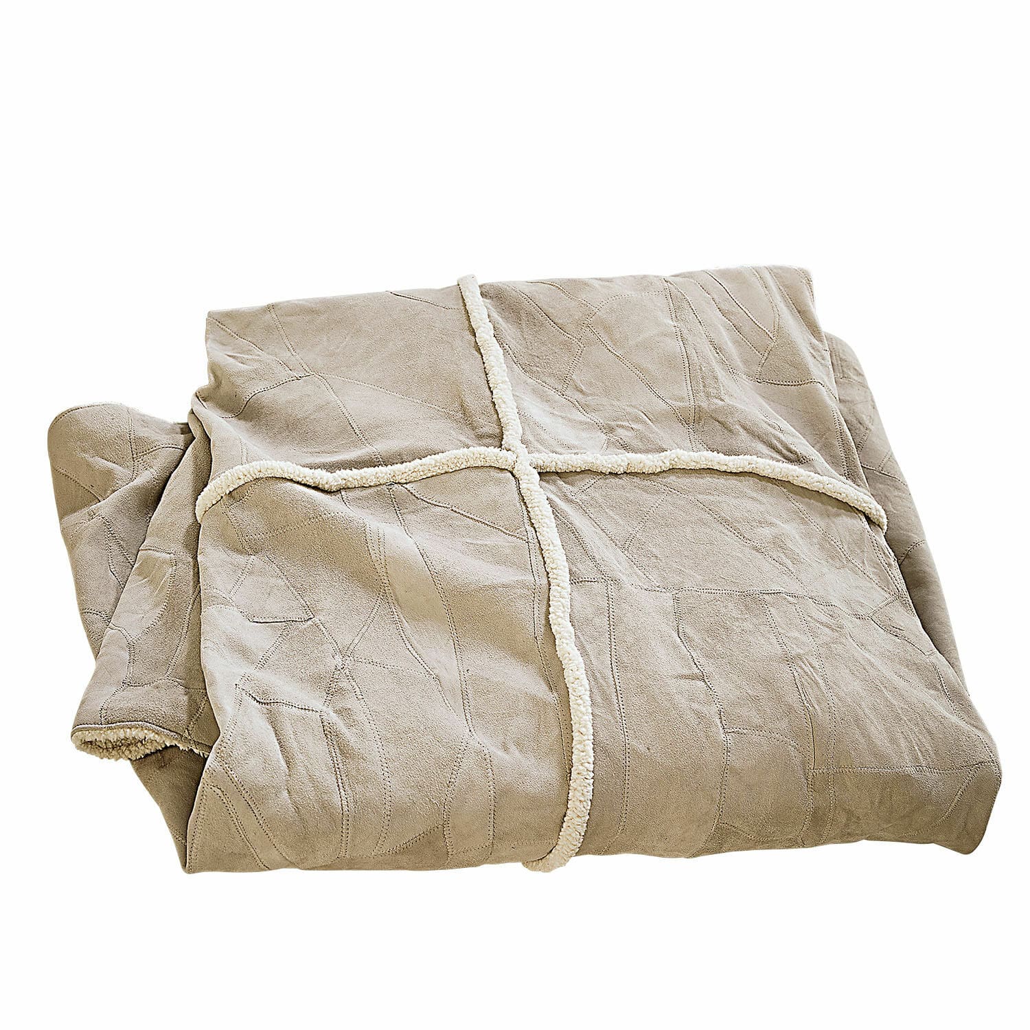 Plaid Raminya Beige Kuscheldecke aus weichem Material mit weißem Rand, ideal für gemütliche Wohnräume und Dekor
