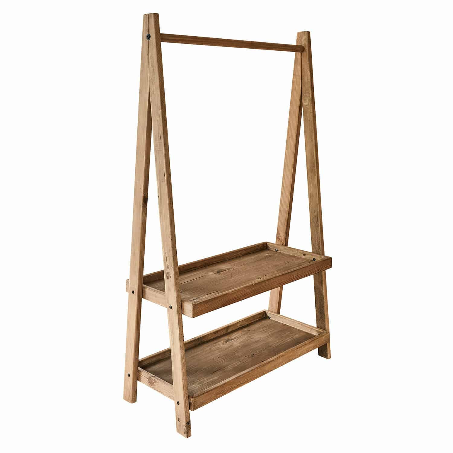 Garderobe Avel Holzständer mit zwei Ablagen und Stange in Naturfarbe, vielseitiges Aufbewahrungsmöbel