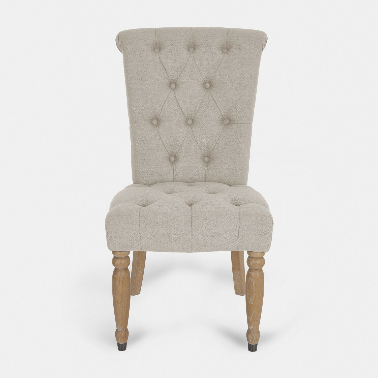 Beiger Leinenstuhl Claville mit Holzbeinen, gepolstert und elegant für Esszimmer