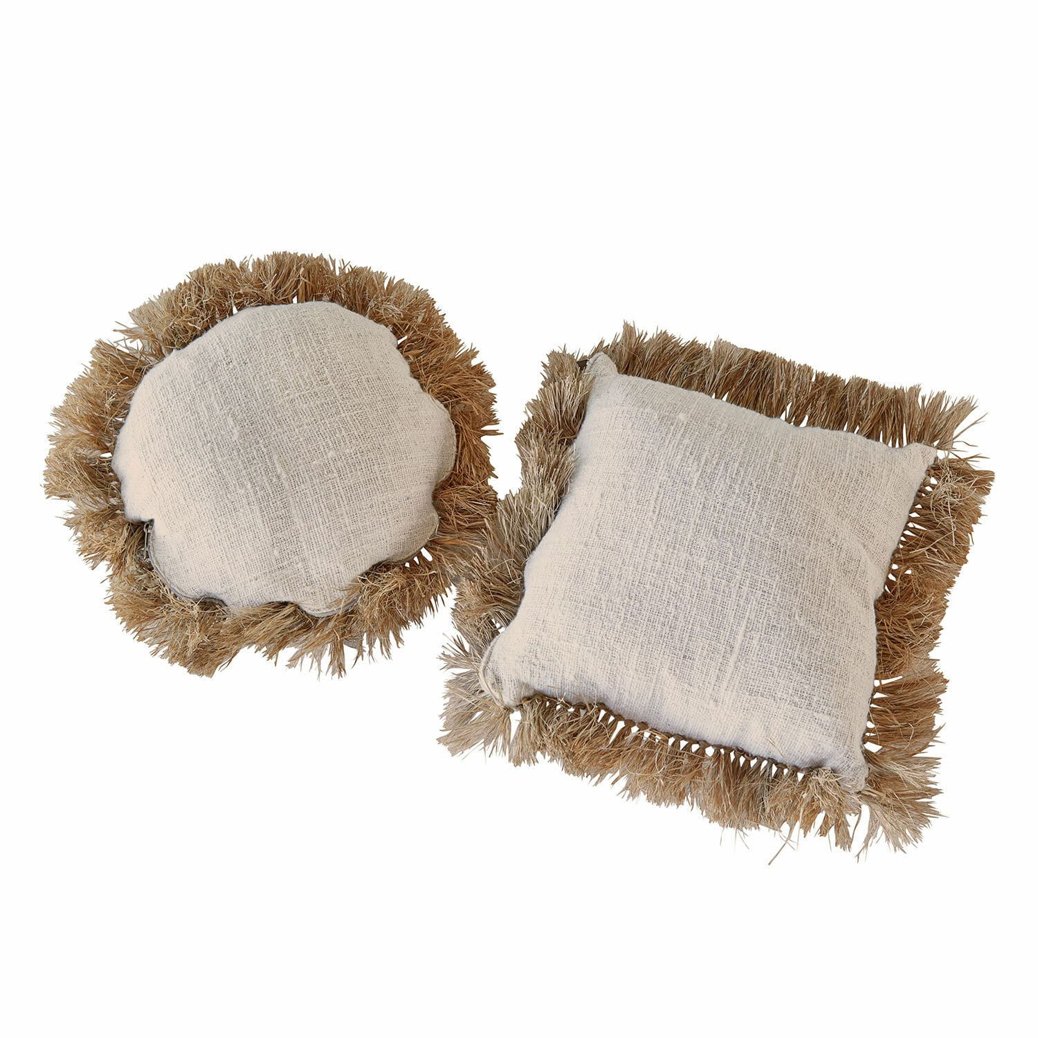 Kissen 2er Set Adavale Set aus zwei dekorativen Kissen aus Naturmaterial in Beige mit Fransen für Wohnraum
