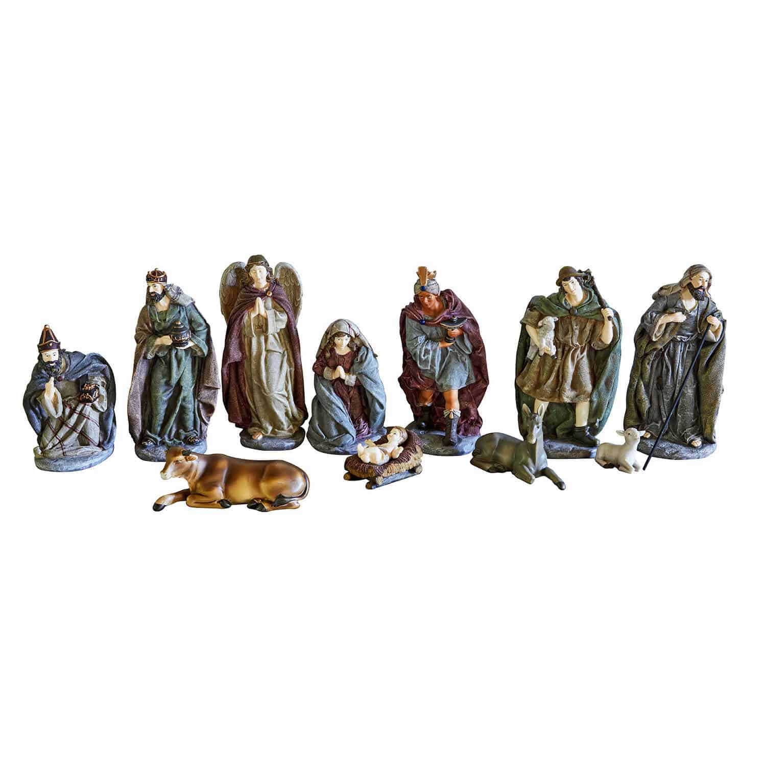 Krippenfigur 11er Set Luniva Krippenfiguren-Set mit biblischen Figuren und Tieren in natürlichen Farben für Weihnachten