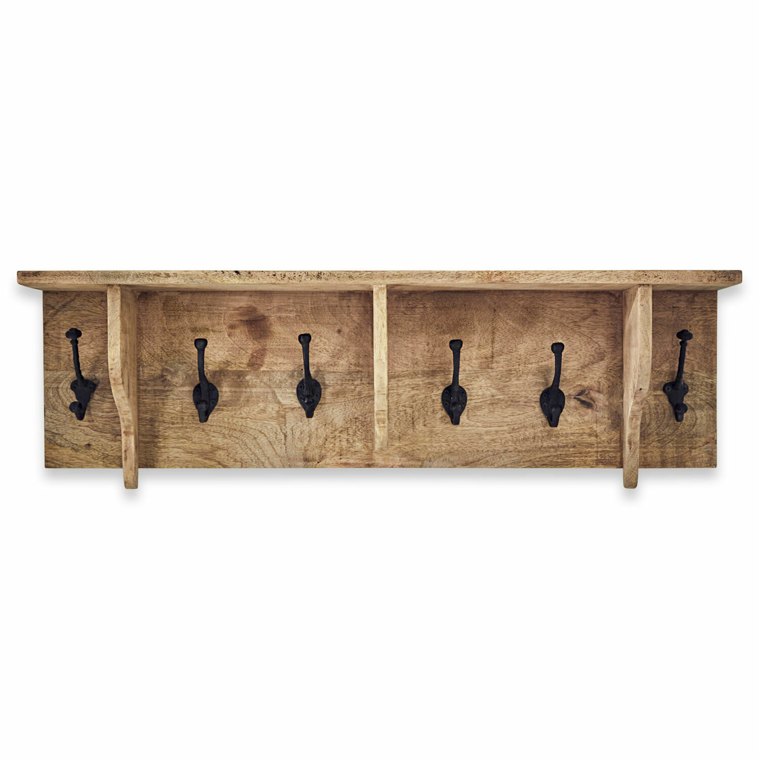 Garderobe Boetica Wandgarderobe aus Holz mit sechs schwarzen Metallhaken für den Flur