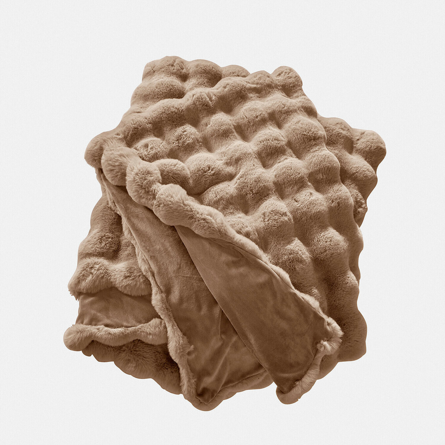 Plaid Zalina Weiche beige Kuscheldecke mit Fellmuster und glatter Rückseite für gemütliche Wohnräume