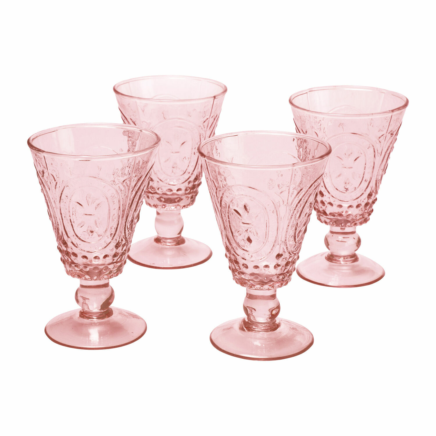 Weingläser 4er Set Sarton Set aus vier rosa Gläsern aus transparentem Glas mit dekorativem Muster für Getränke