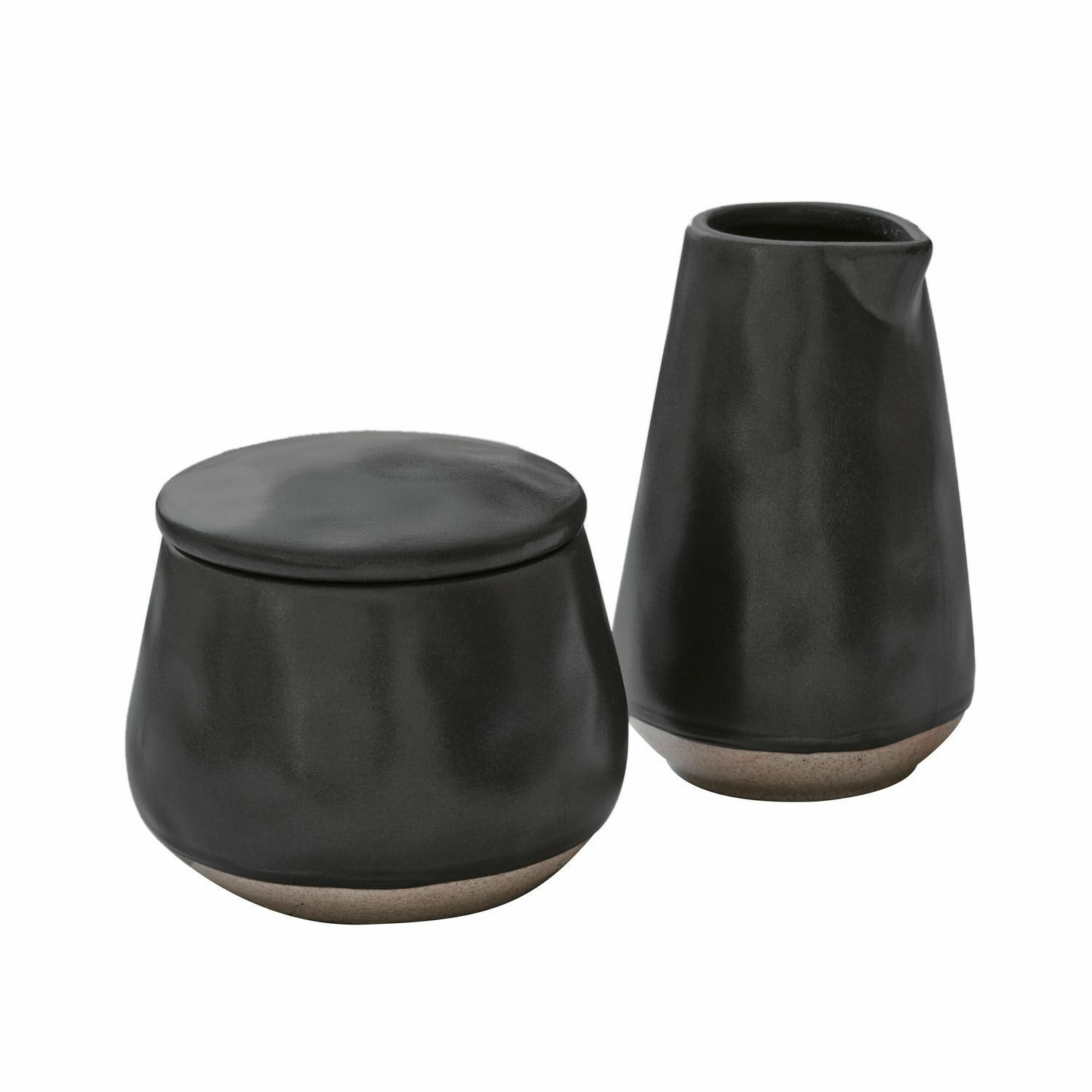 Zuckerdose und Milchkännchen Biarré Schwarzes Keramik-Set mit Krug und Deckelbehälter, naturbrauner Boden, modernes Design