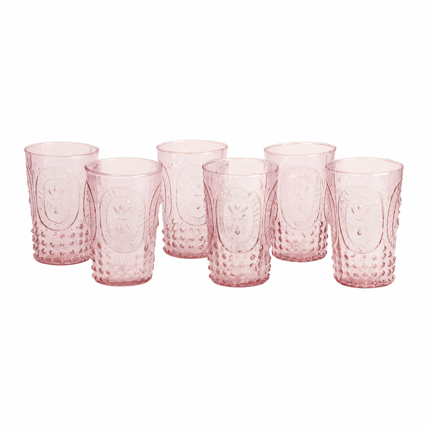 rosa 6-teiliges Set rosa Fleury Gläser aus Glas mit dekorativem Muster, ideal für Getränke.