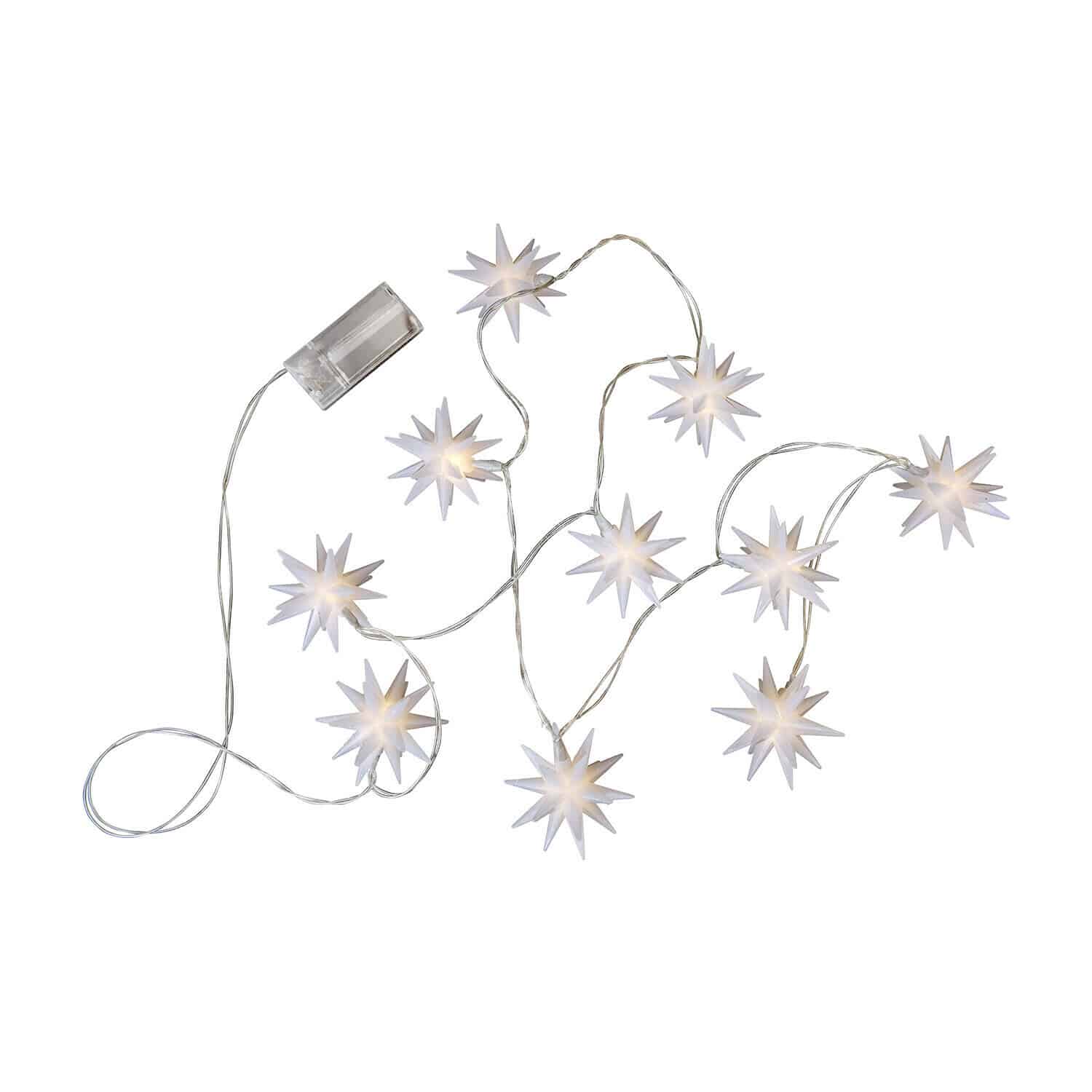 Lichterkette Valerino LED-Lichterkette mit weißen Sternen aus Kunststoff und transparentem Kabel für Weihnachtsdeko