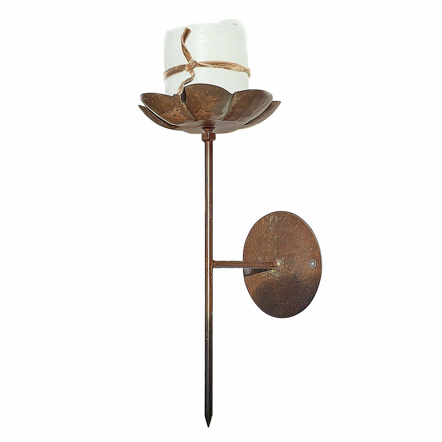 Wandkerzenhalter Viverto Wandkerzenhalter aus Metall in Rostoptik mit weißer Kerze und Stoffband, dekorativer Wandbehang