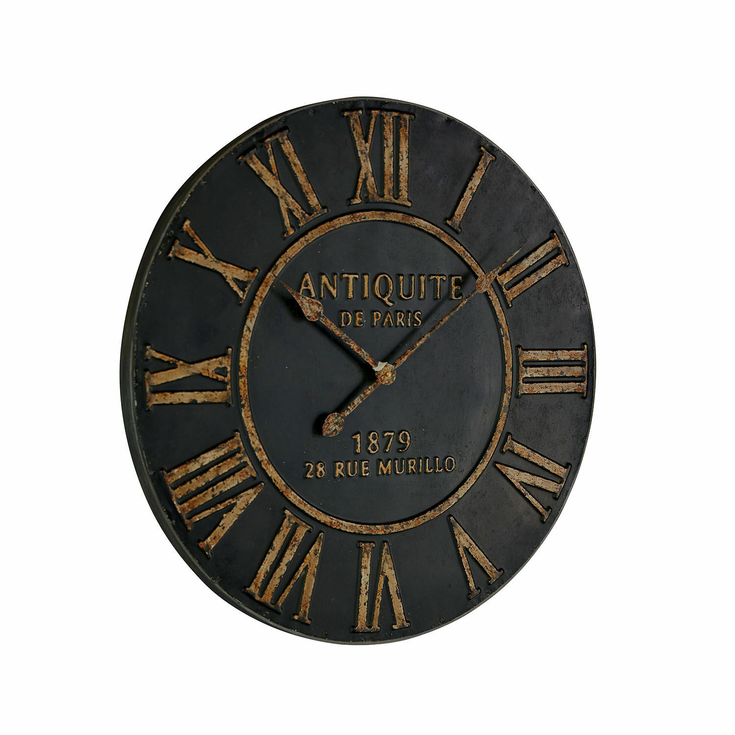 Uhr Murillo Schwarze Wanduhr mit römischen Ziffern und antik wirkender kupferfarbener Oberfläche