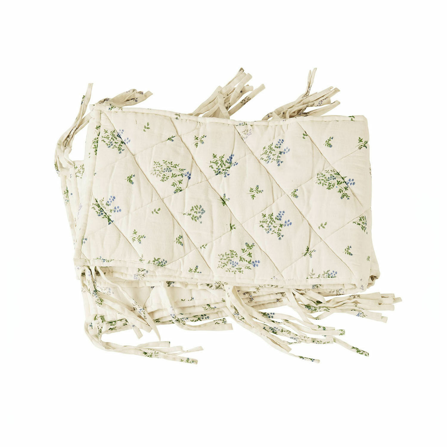 Bettumrandung Nymariel Gepolsterter Bettschutz aus Baumwolle in Creme mit grün-blauem Pflanzenmuster für Kinderbett