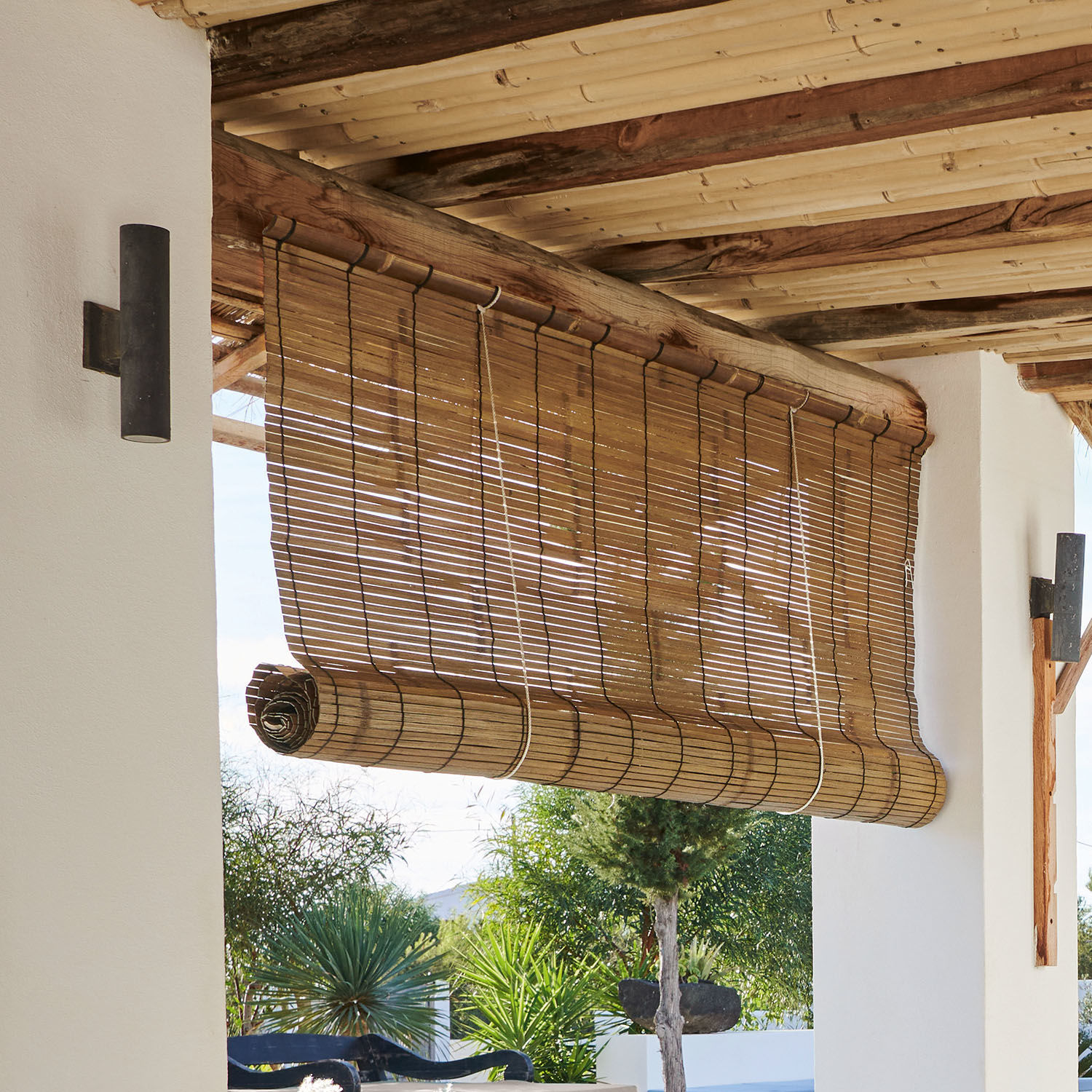 Sichtschutz Nikklas Bambus-Rollo in Naturfarbe für den Außenbereich, sonnenschutz auf der Terrasse