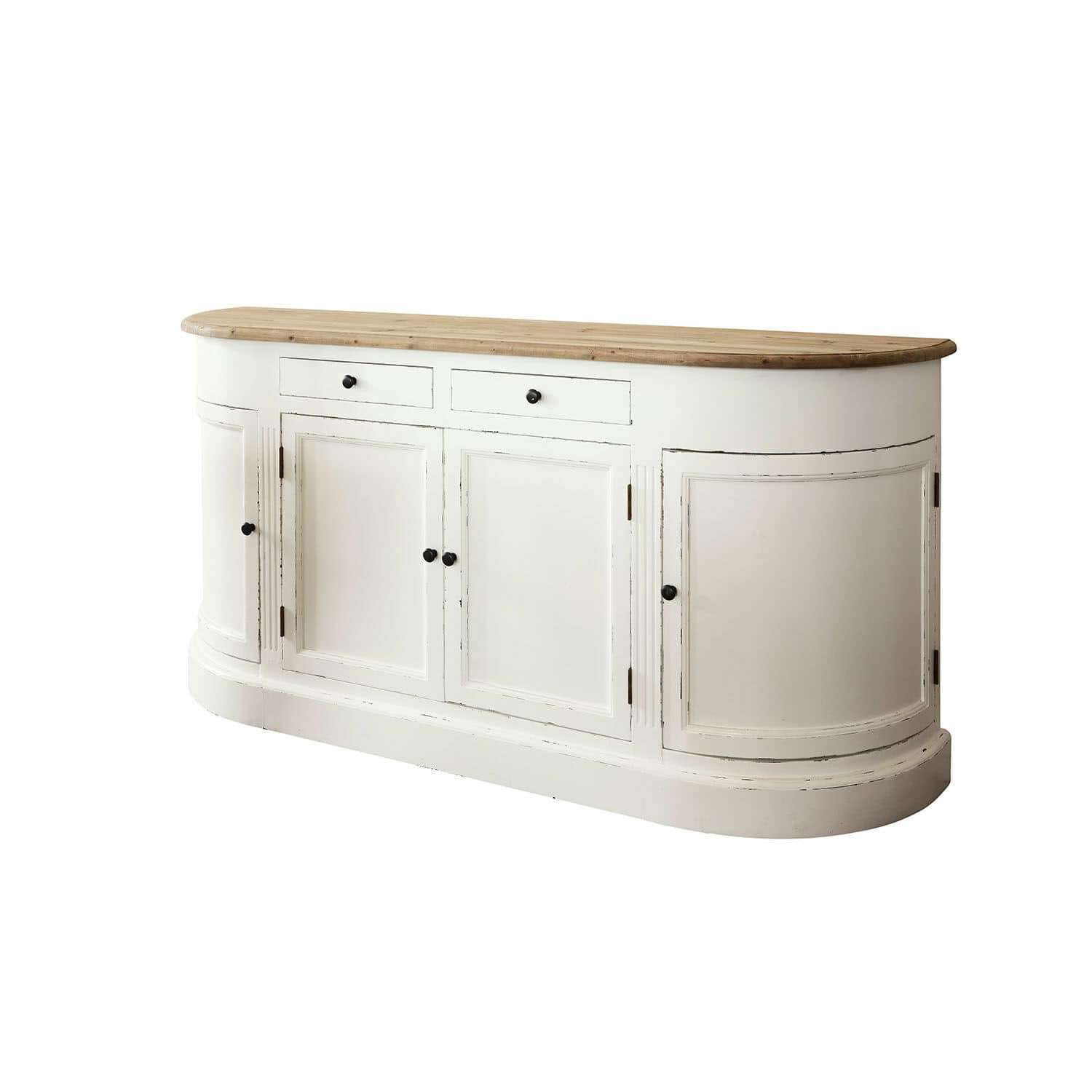 Sideboard Louisiana Weiße Holzkommode mit abgerundetem Naturholz-Deckel, praktischer Aufbewahrungsschrank