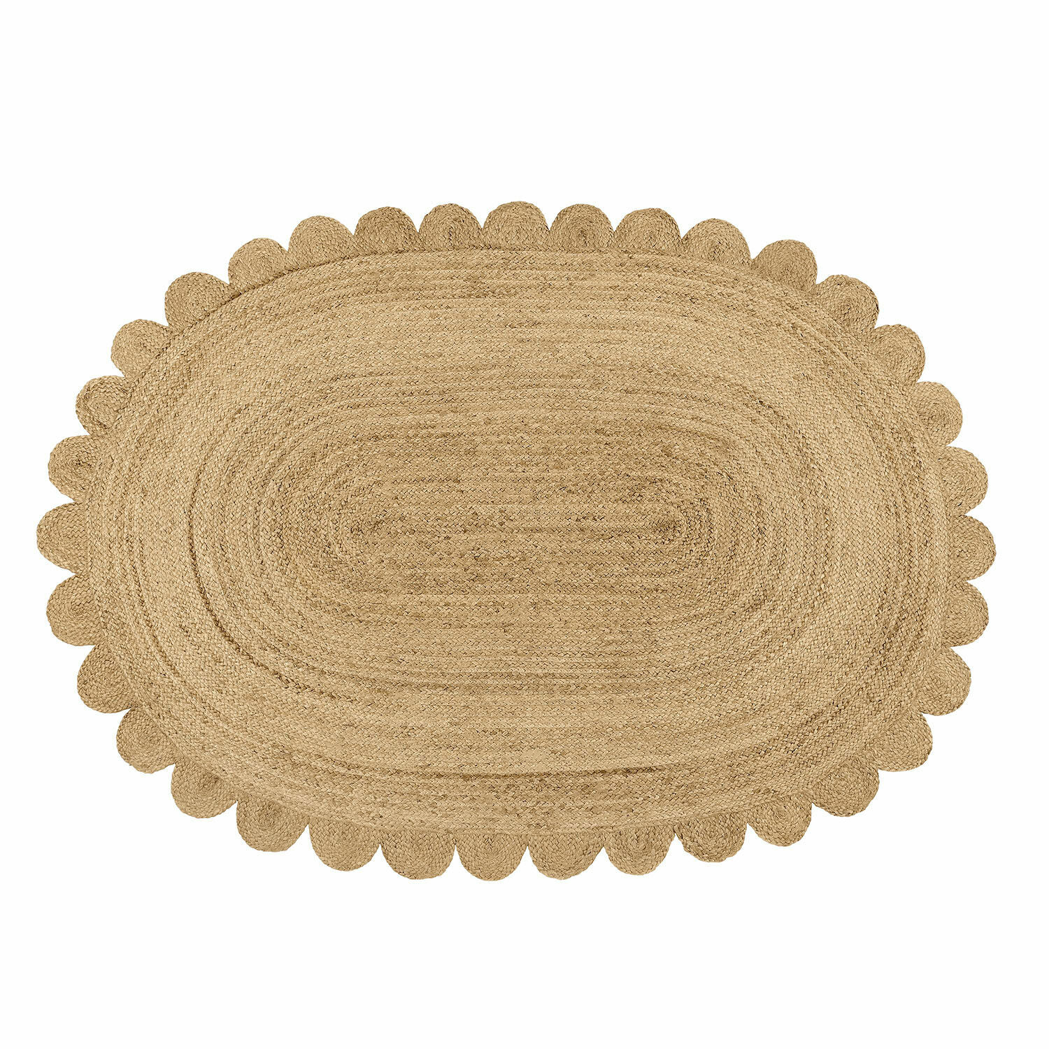 Teppich Ferce Ovaler Teppich aus Jute in Naturfarbe mit dekorativem gewelltem Rand, Wohnaccessoire