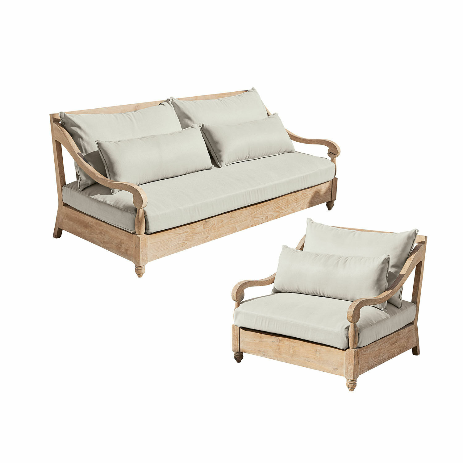 braun/beige Sitzgruppe Montcassin aus braunem Holz mit beigen Polstern, gemütliche Wohnzimmermöbel