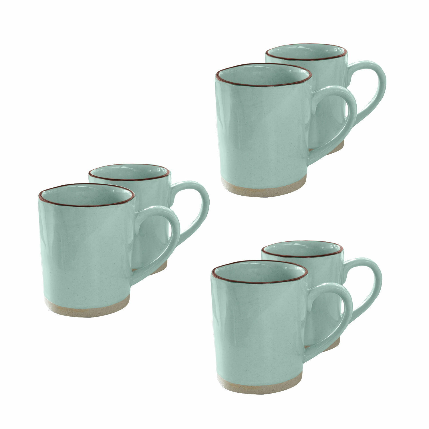 türkis 6-teiliges Set türkiser Keramikbecher Biarritz mit braunem Rand und beigem Boden