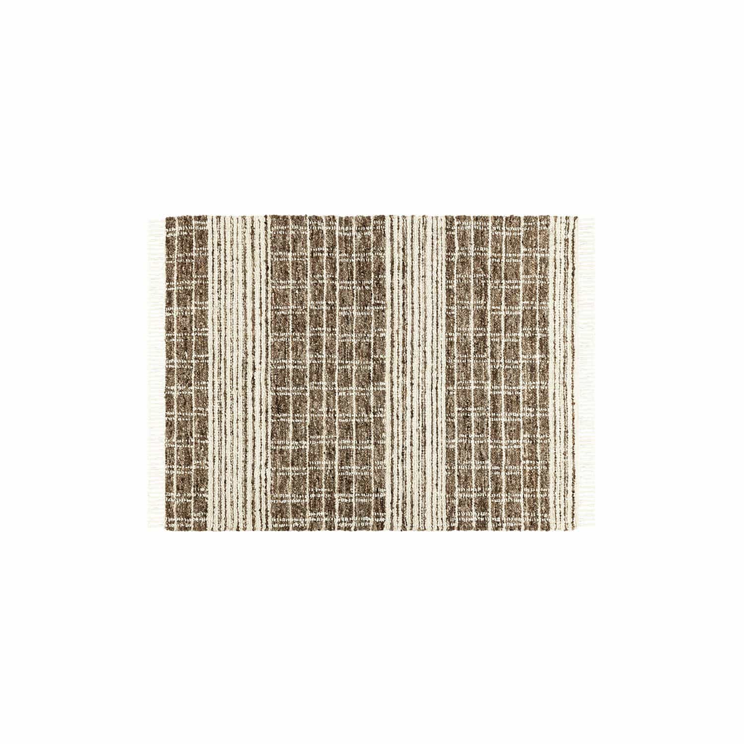 Teppich Berinique Braun-cremefarbener Teppich mit Streifen- und Karomuster aus Naturmaterialien, Bodendekor