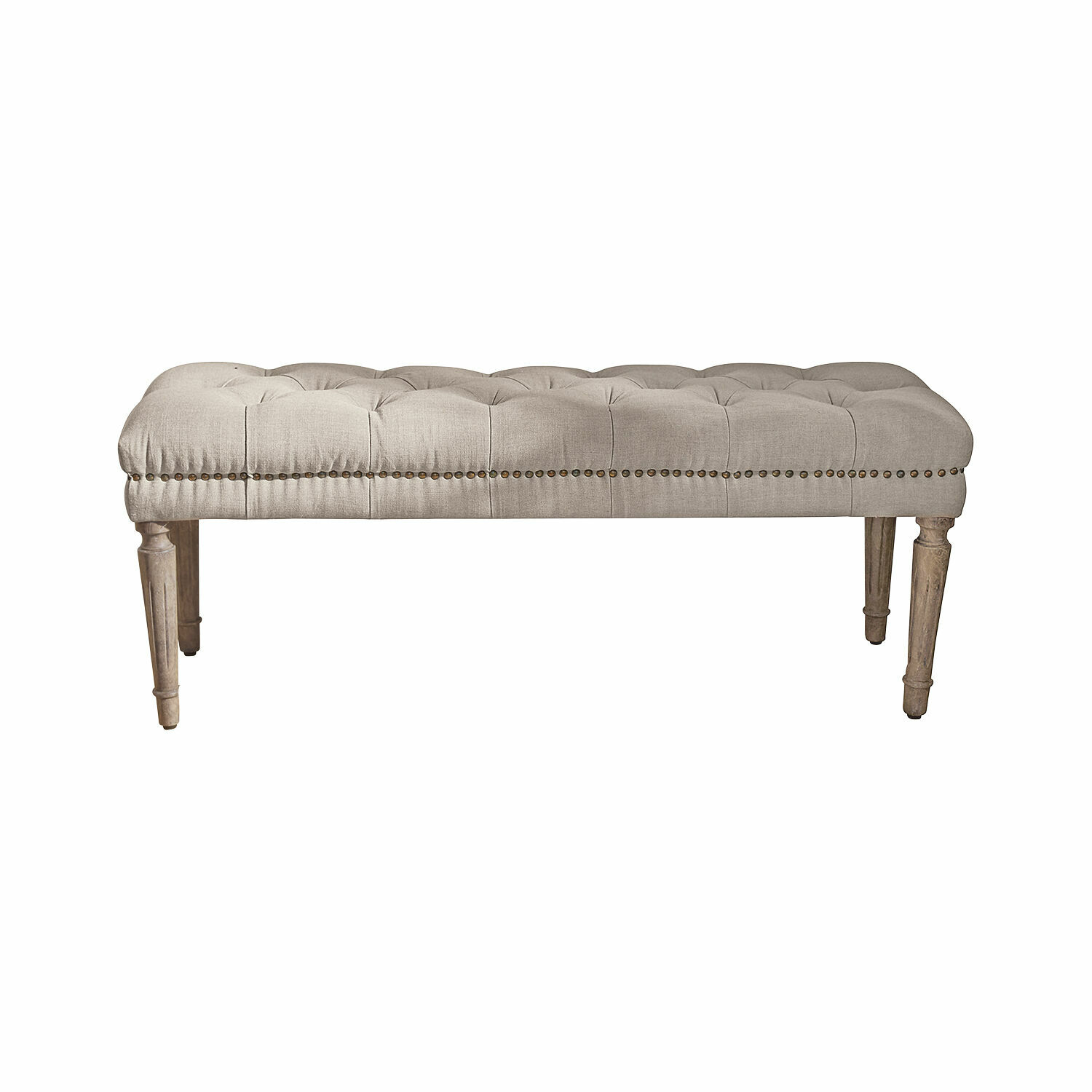 Bank Brookfield Beige gepolsterte Bank mit Holzbeinen und gestepptem Sitz für stilvolles Wohnen