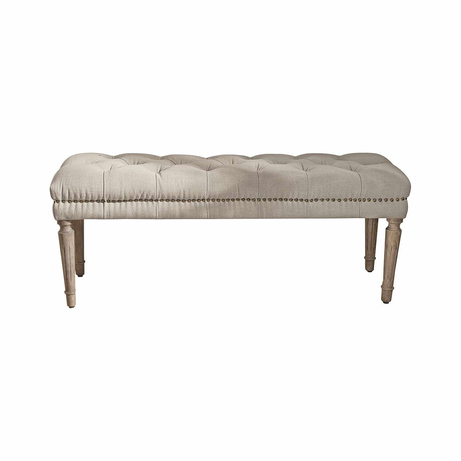 Bank Brookfield Beige gepolsterte Bank mit Holzbeinen und gestepptem Sitz für stilvolles Wohnen