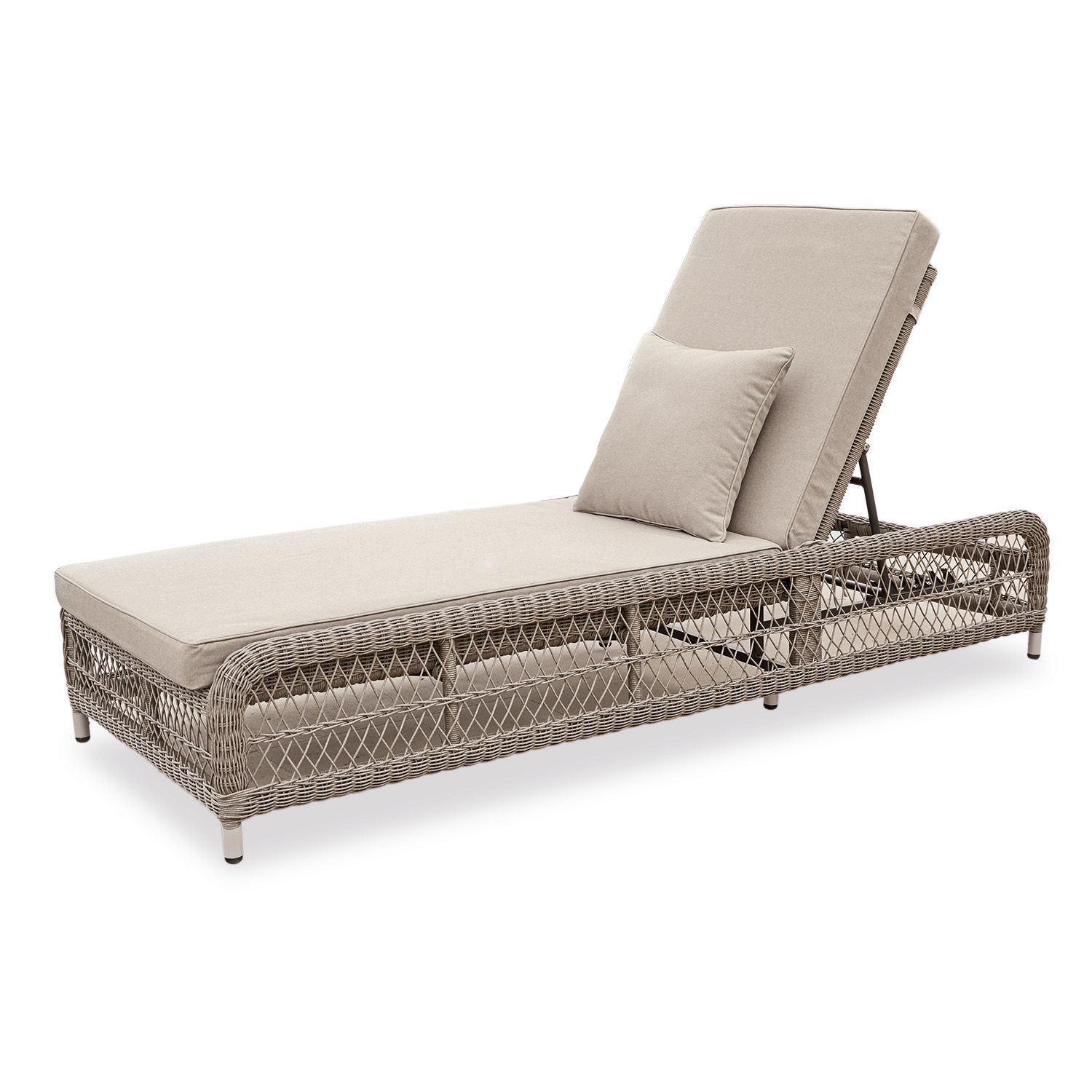Liege Hereford Gartenliege mit beigem Polster und Geflecht aus Rattan, komfortables Outdoor-Möbelstück