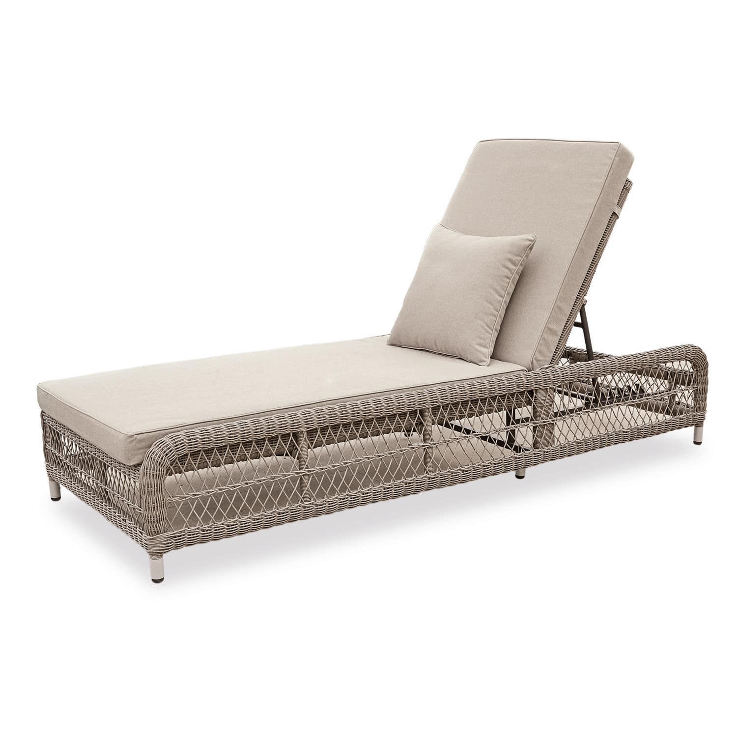 Liege Hereford Gartenliege mit beigem Polster und Geflecht aus Rattan, komfortables Outdoor-Möbelstück
