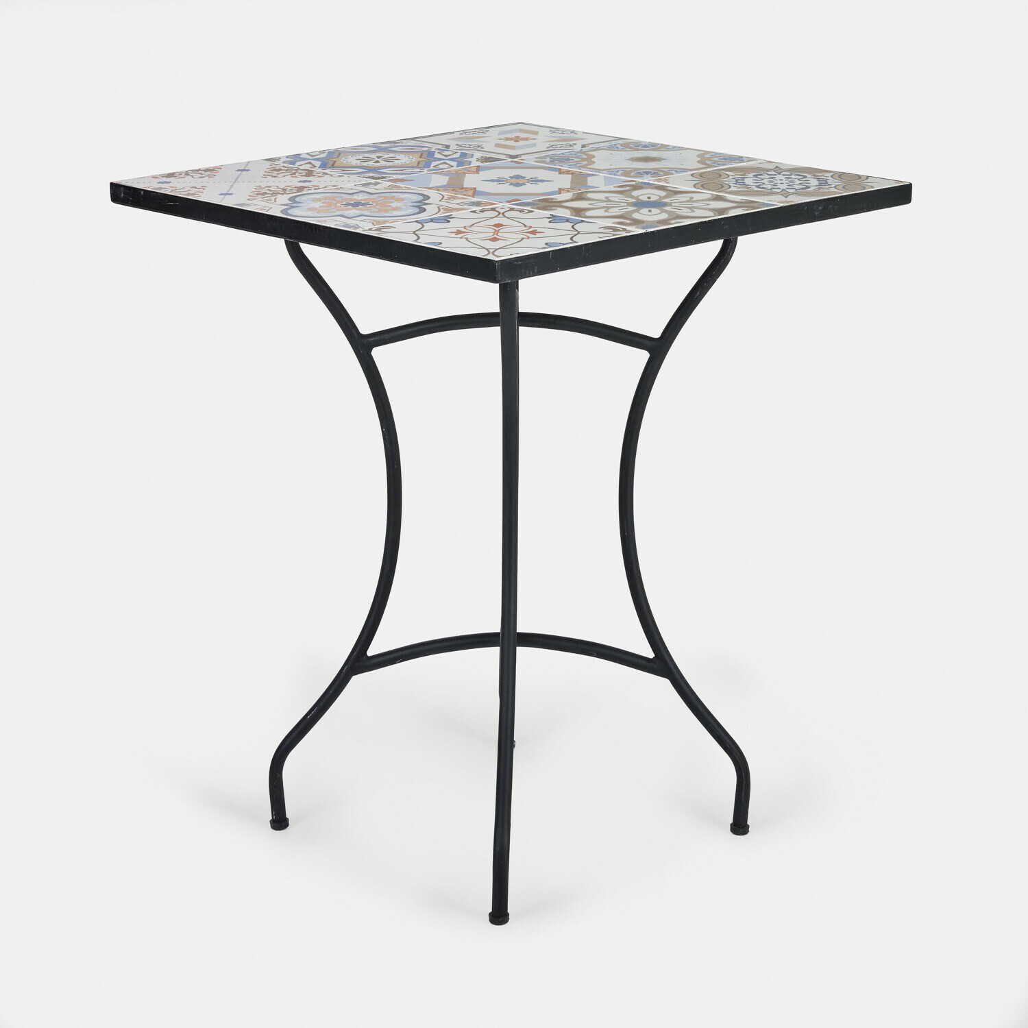 Tisch Céligny Quadratischer Tisch mit schwarzem Metallgestell und farbig gemustertem Keramik-Tischplatte