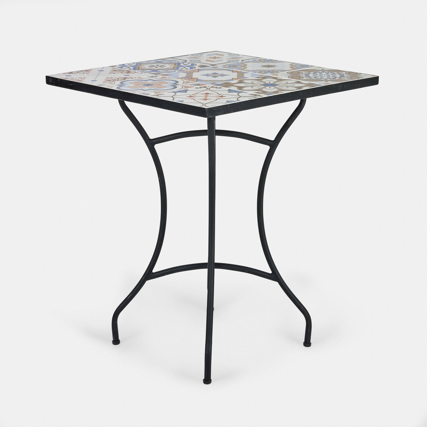 Tisch Céligny Quadratischer Tisch mit schwarzem Metallgestell und farbig gemustertem Keramik-Tischplatte