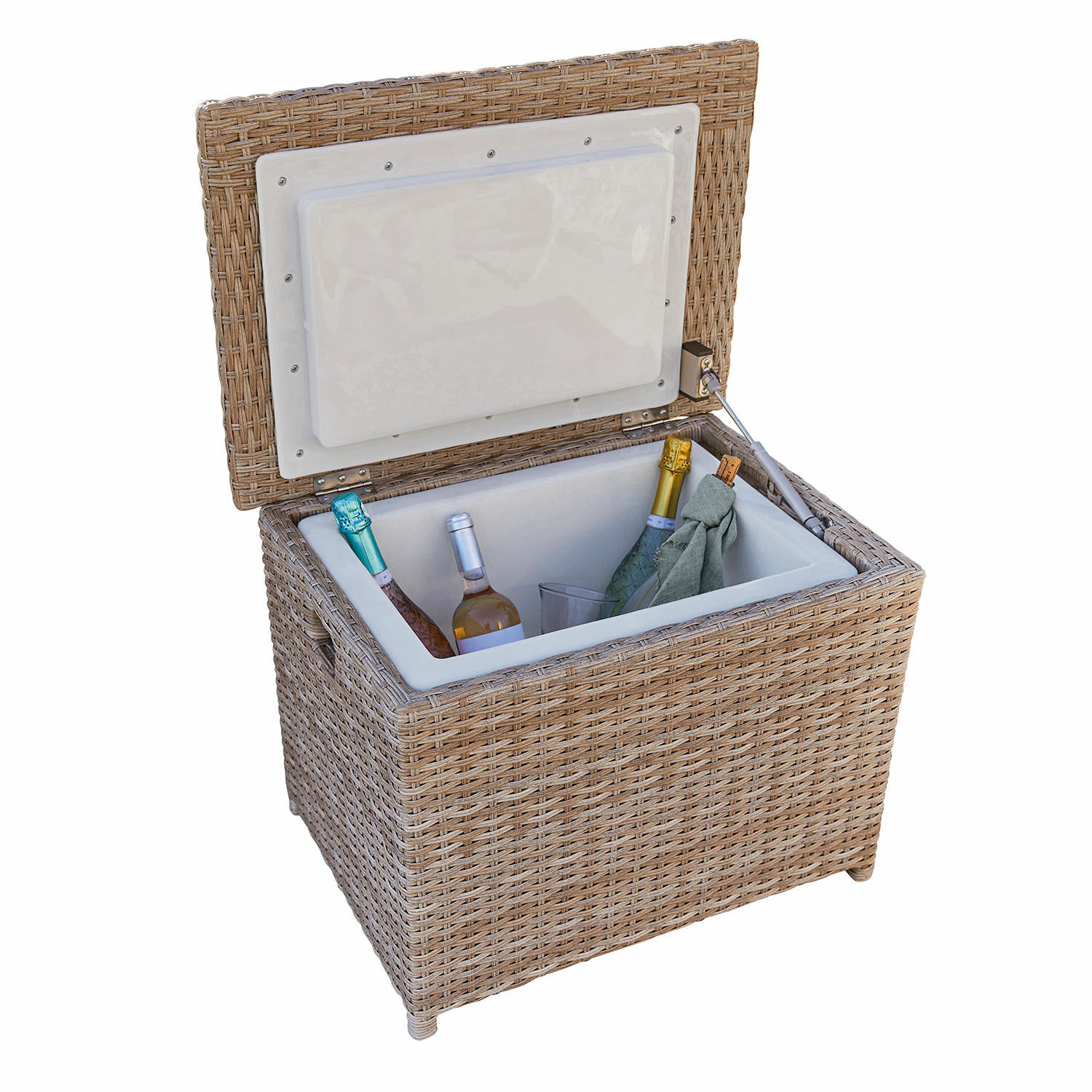 Kühlbox Karamea Kühlbox aus natürlichem Rattan mit weißem Innenfutter und Flaschen zur Getränkekühlung