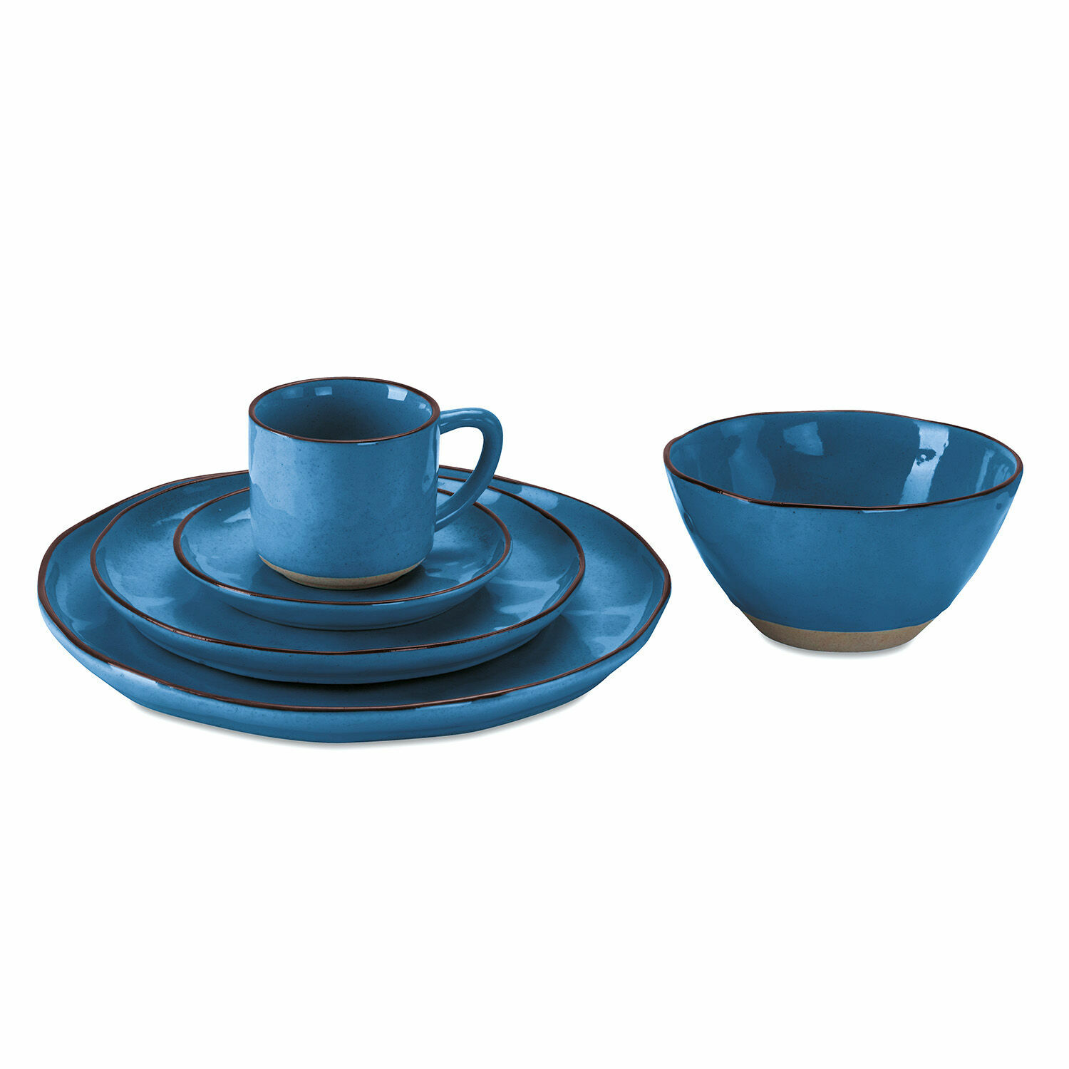 Geschirr 30er Set Biarré Blaues Keramik-Geschirrset mit Tasse, Tellern und Schüssel im rustikalen Design
