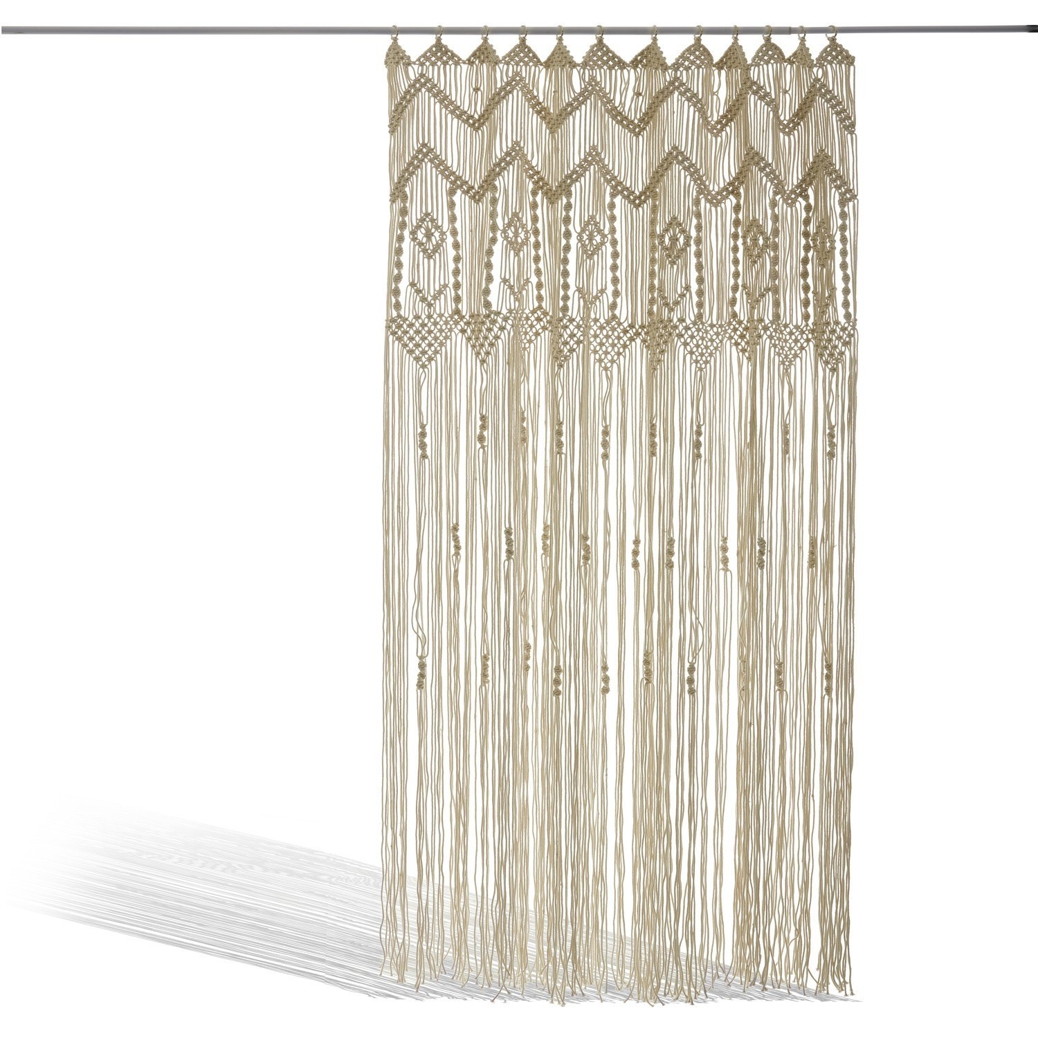 Gardine Jael Dekorativer Makramee-Vorhang aus Baumwolle in Naturfarbe, ideal für Boho- und Ethno-Interieurs.