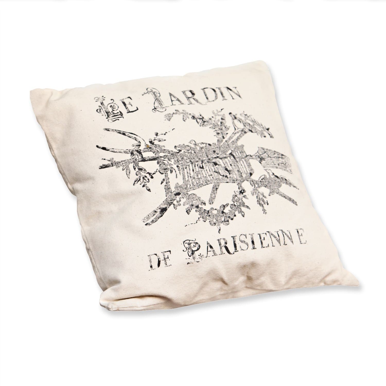 Kissen Le jardin Beige Baumwoll-Dekokissen mit schwarzem Gartenmotiv und französischem Schriftzug