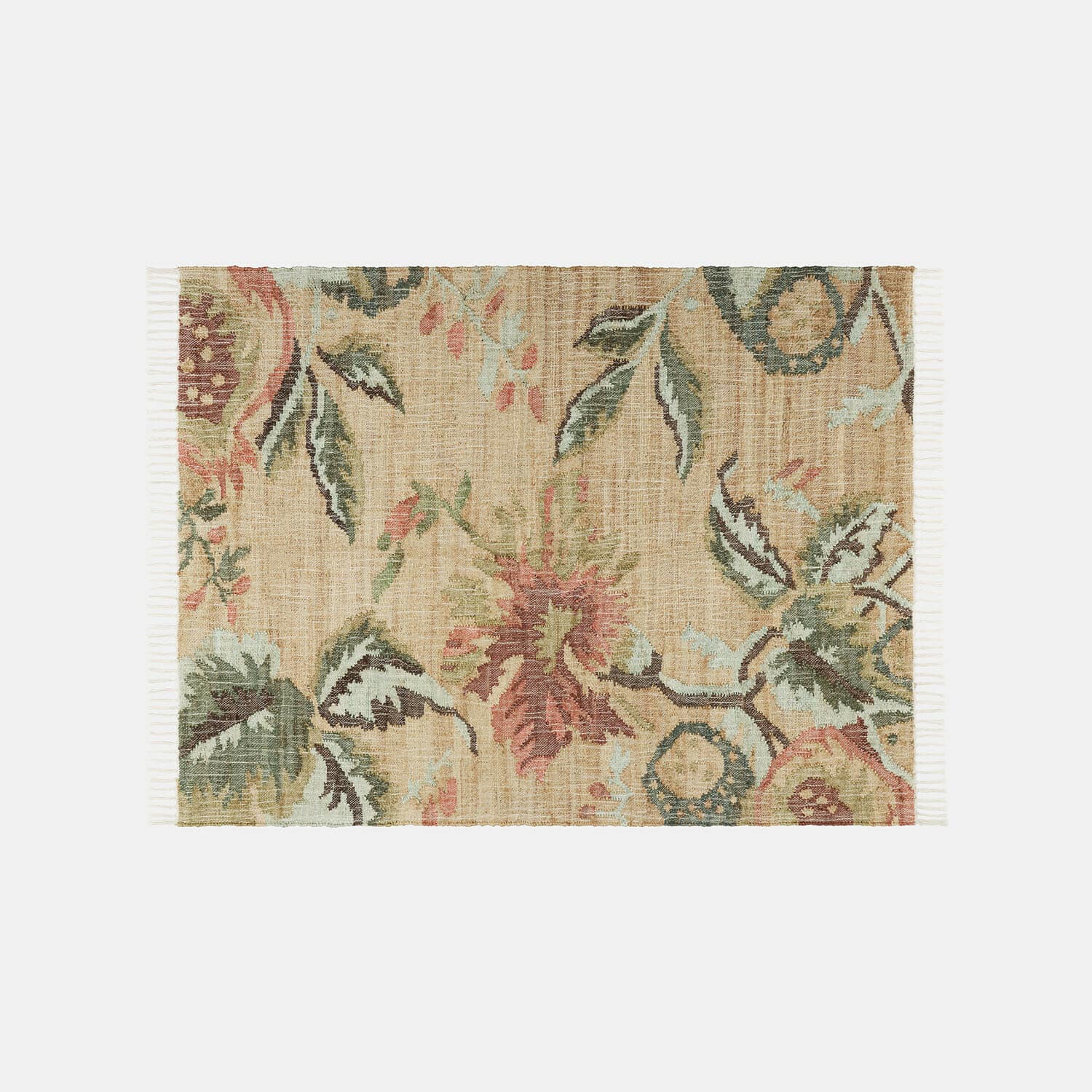Teppich Lorviano Teppich aus Naturmaterial mit floralem Muster in warmen Beige- und Grüntönen