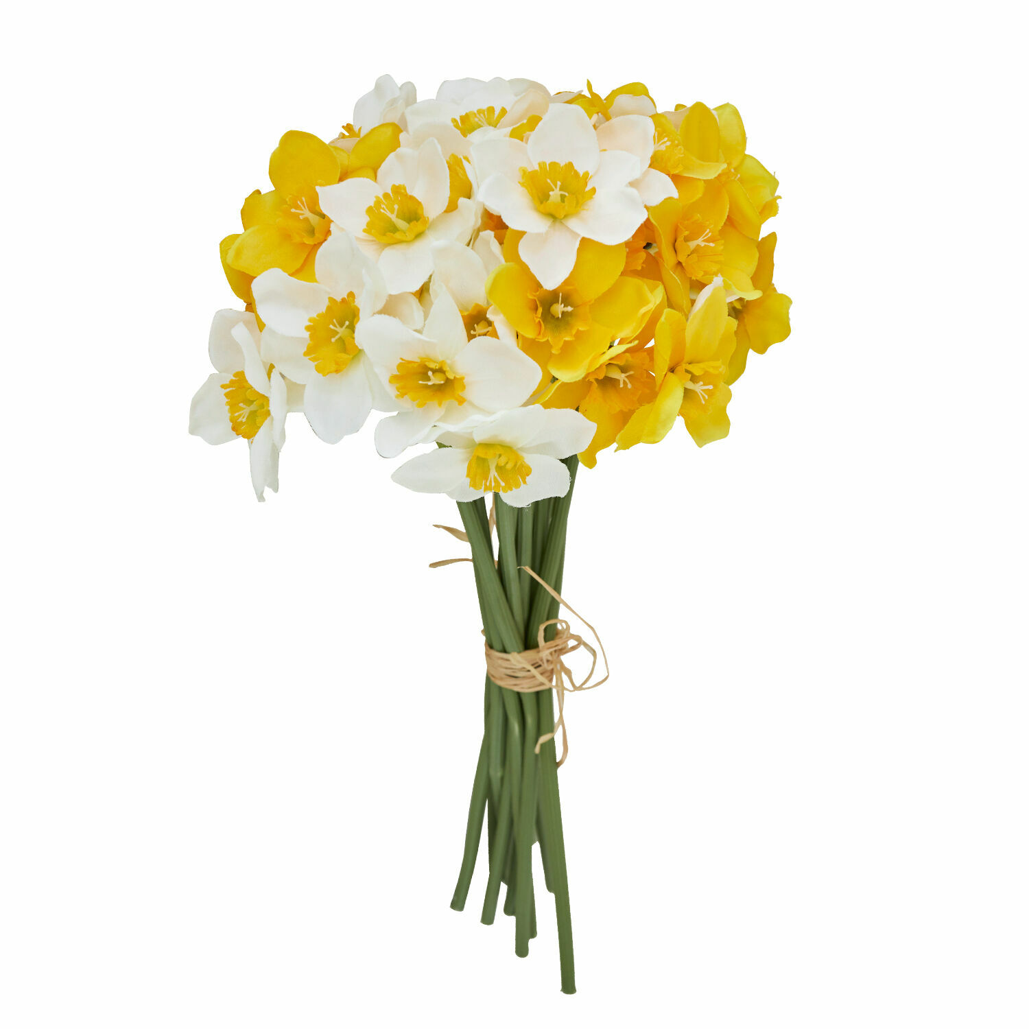 Deko-Blume 12er Set Misapina Künstlicher Narzissenstrauß in Weiß und Gelb mit grünen Stielen für Frühlingsdekoration