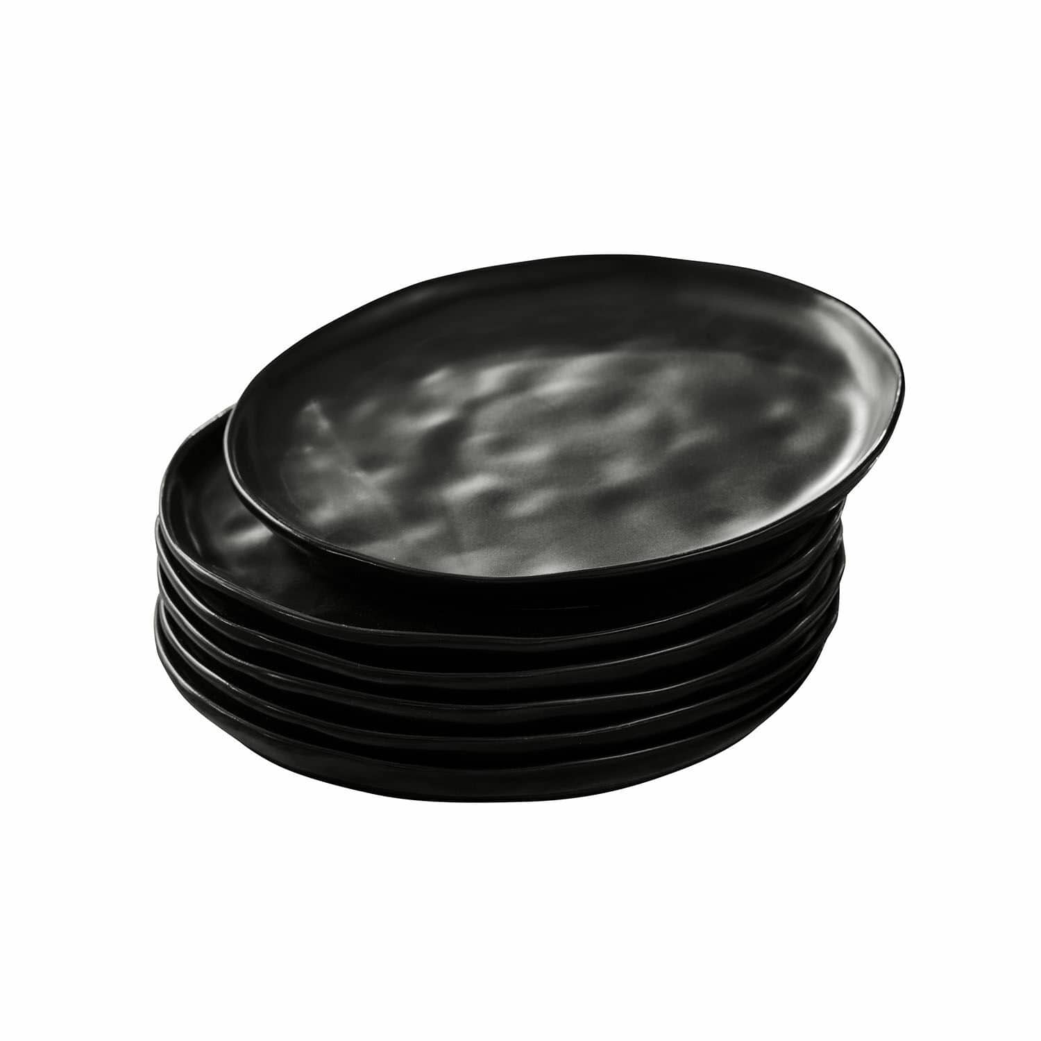 Dessertteller 6er Set Biarré Set aus sechs schwarzen Keramiktellern mit unregelmäßiger Form für modernes Esszimmer