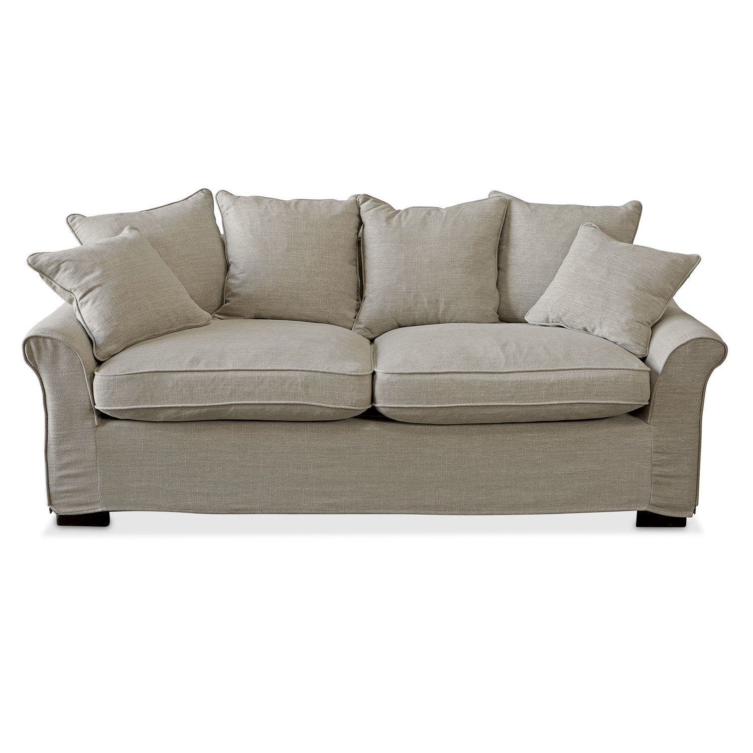 leinen Beiges Long Beach Sofa aus Leinen mit weichen Kissen, bequemes Wohnzimmermöbel