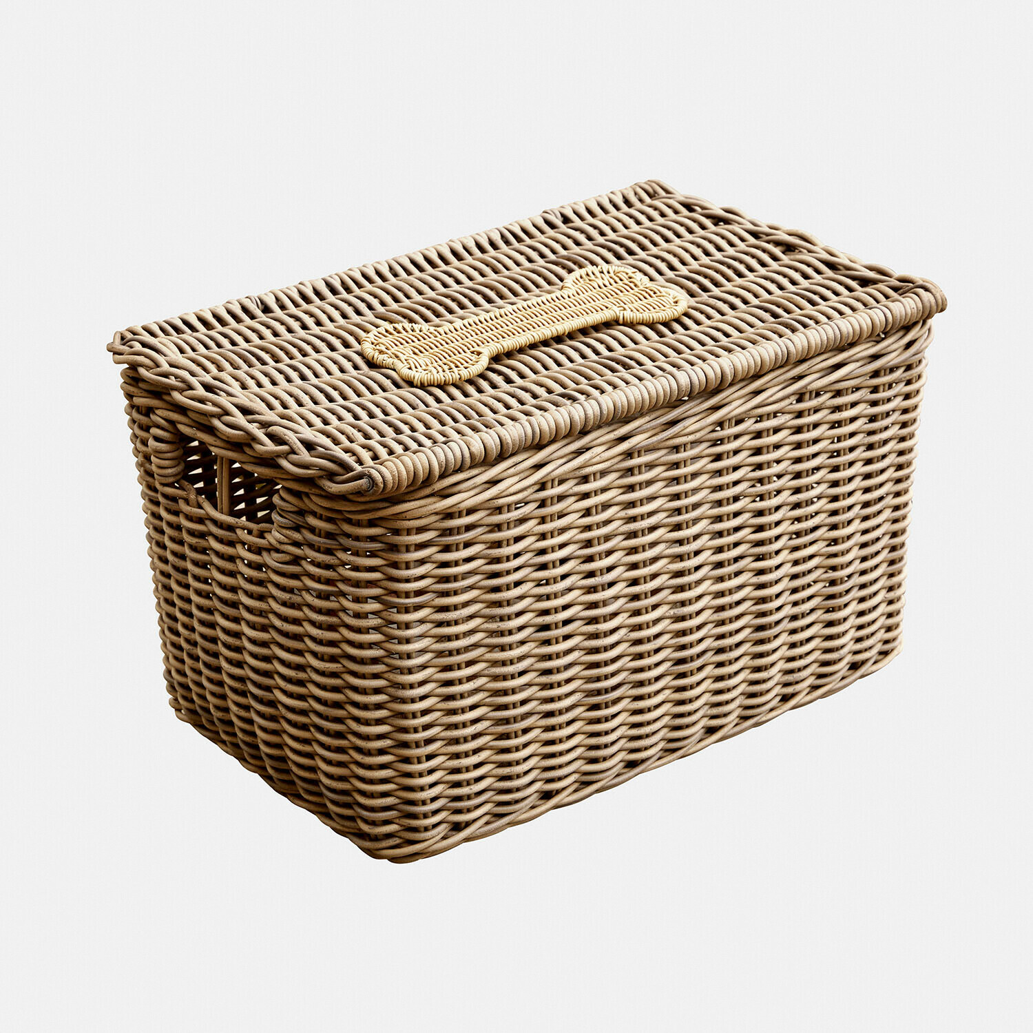 Natürlicher Rattankorb mit Knochenverzierung, ideal zur Aufbewahrung von Hundeutensilien im Haushalt