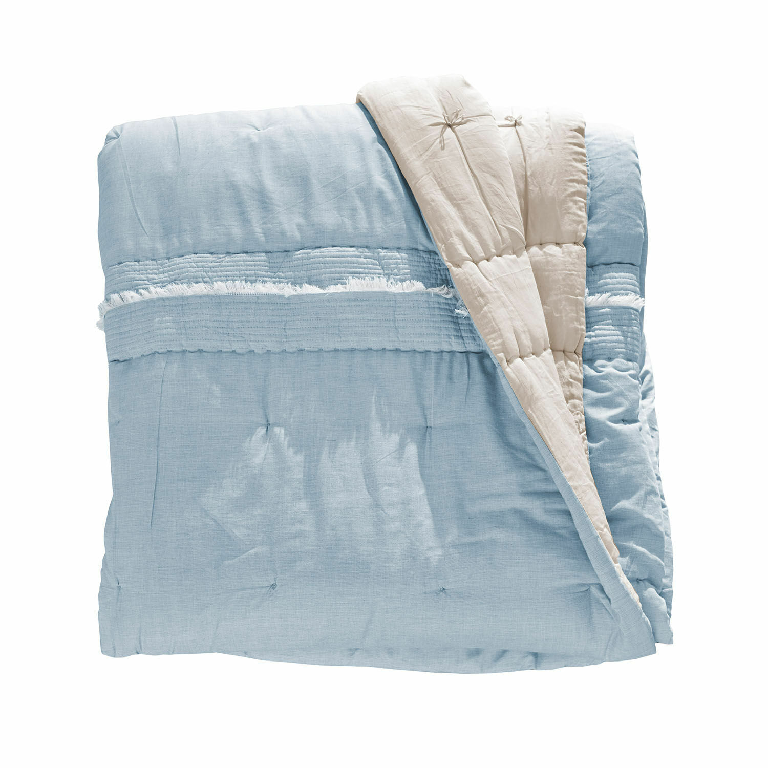 Quilt Agnes Wendbare Baumwoll-Tagesdecke in Hellblau und Beige, weich und dekorativ für Zuhause