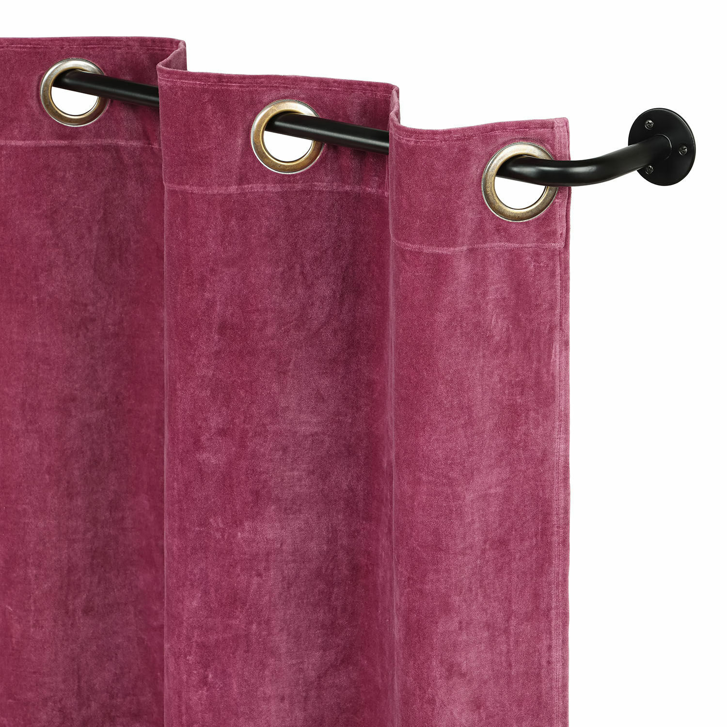 Eck-Gardinenstange mit Halter Belarune Violetter Samtvorhang mit Metallösen an schwarzem Gardinenstab für Fensterdekoration