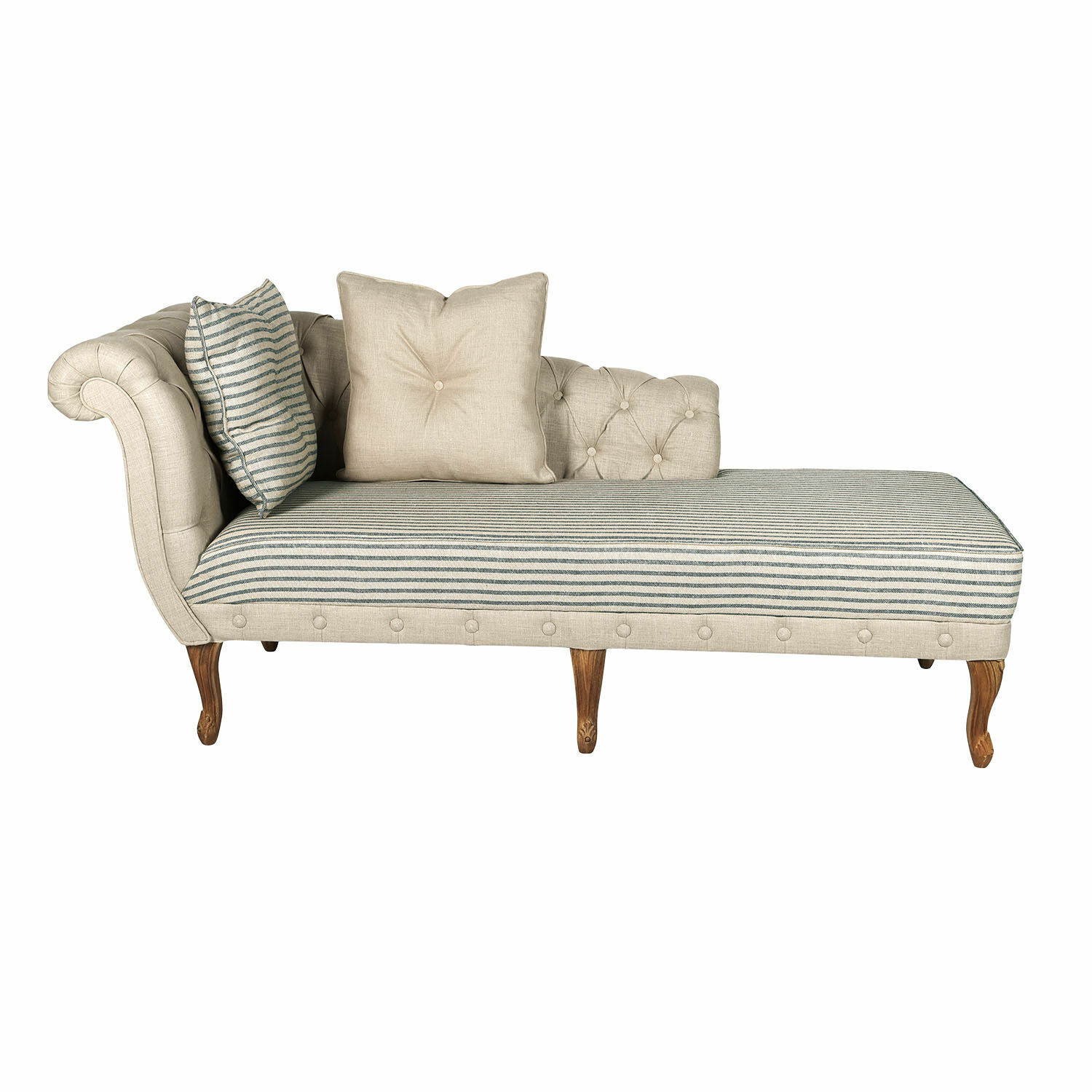 beige/grau Beige-graue Chaiselongue Viviani aus Stoff mit Holzbeinen für Wohnzimmer
