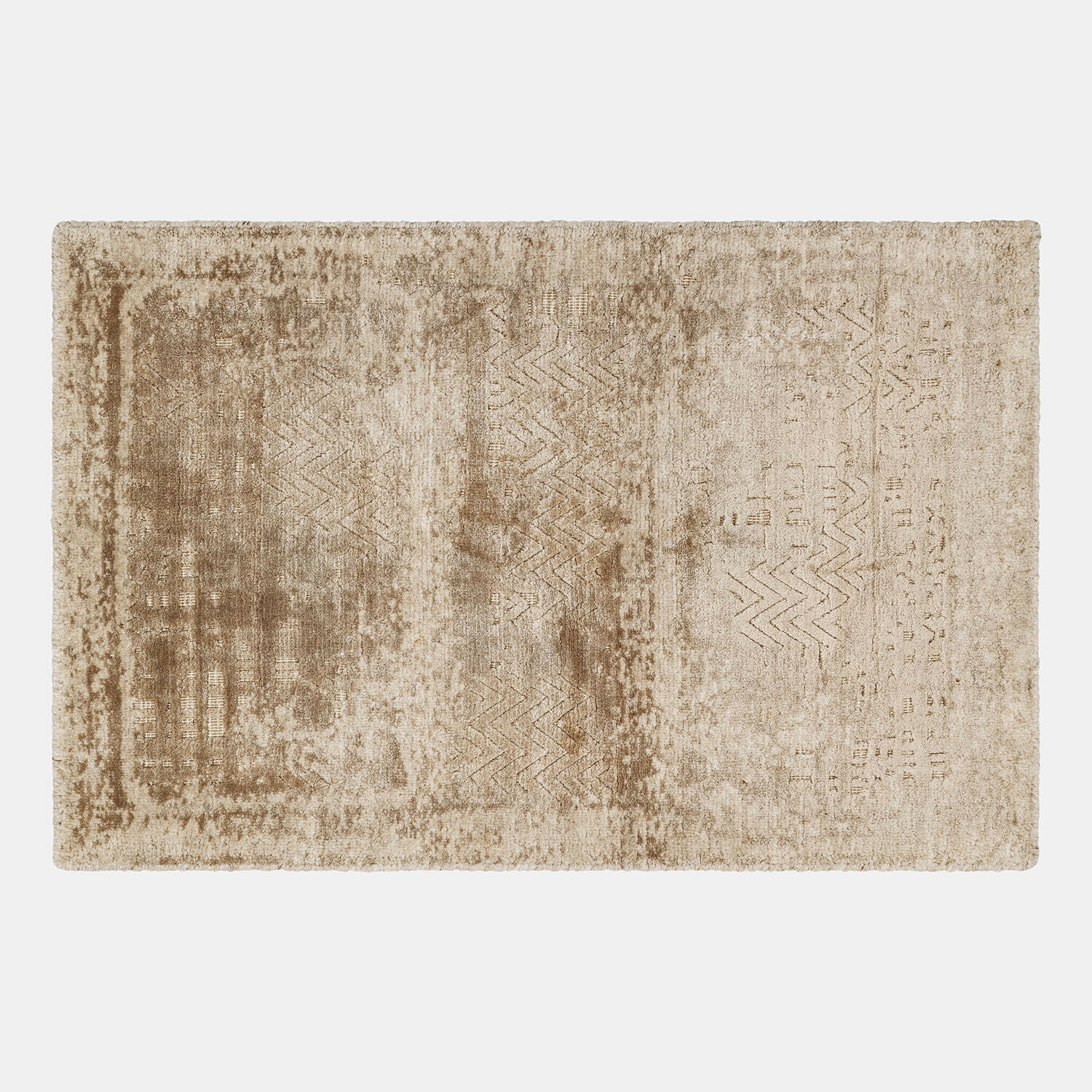 Teppich Ashmere Beigefarbener Teppich aus weichem Material mit dezentem geometrischem Muster für Wohnzimmer