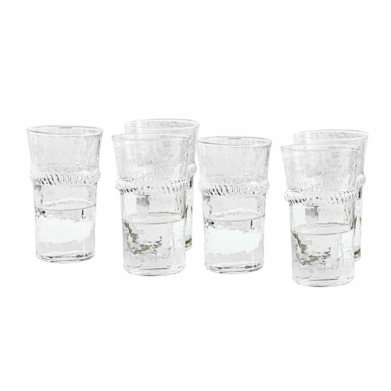 Glas 6er Set Beiras Set aus sechs transparenten Gläsern mit dekorativem Muster und Wasser, dekoratives Glas für Zuhause