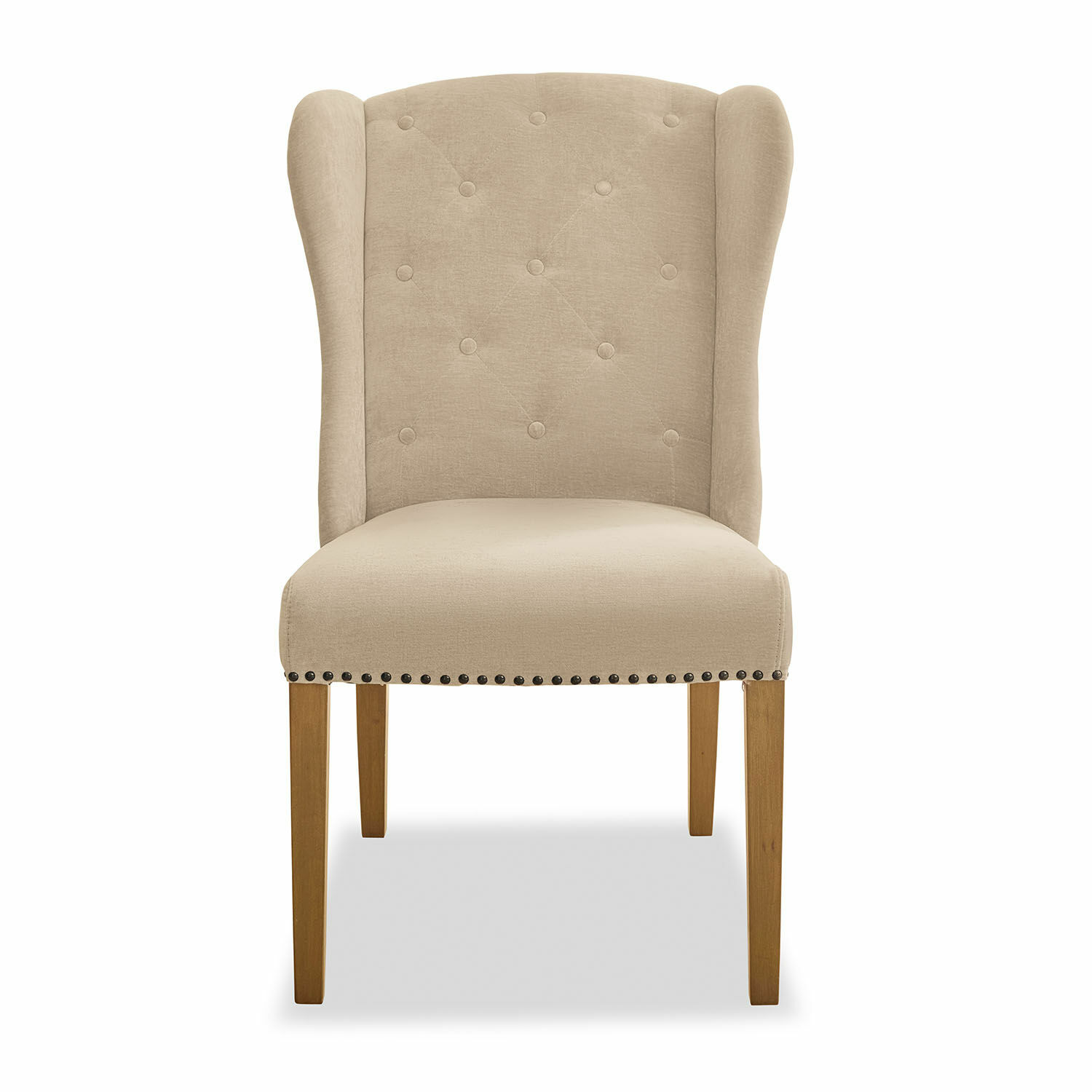 beige Beiger Polsterstuhl Remi mit Holzbeinen, eleganter Esszimmerstuhl und Wohnzimmermöbel