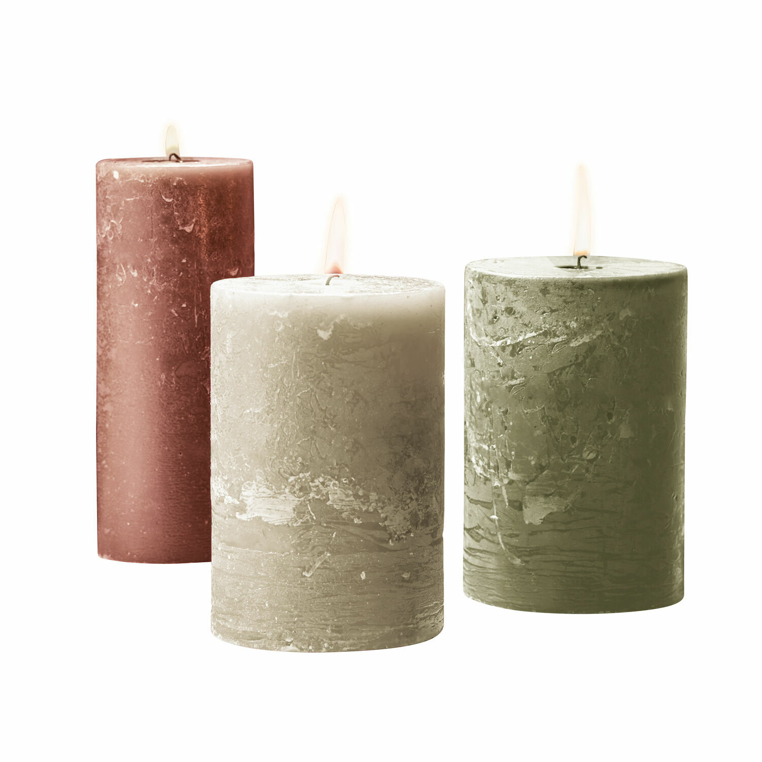 orange/grün 3er Set Salis Kerzen aus Naturwachs in Orange, Grün und Beige für stimmungsvolle Beleuchtung
