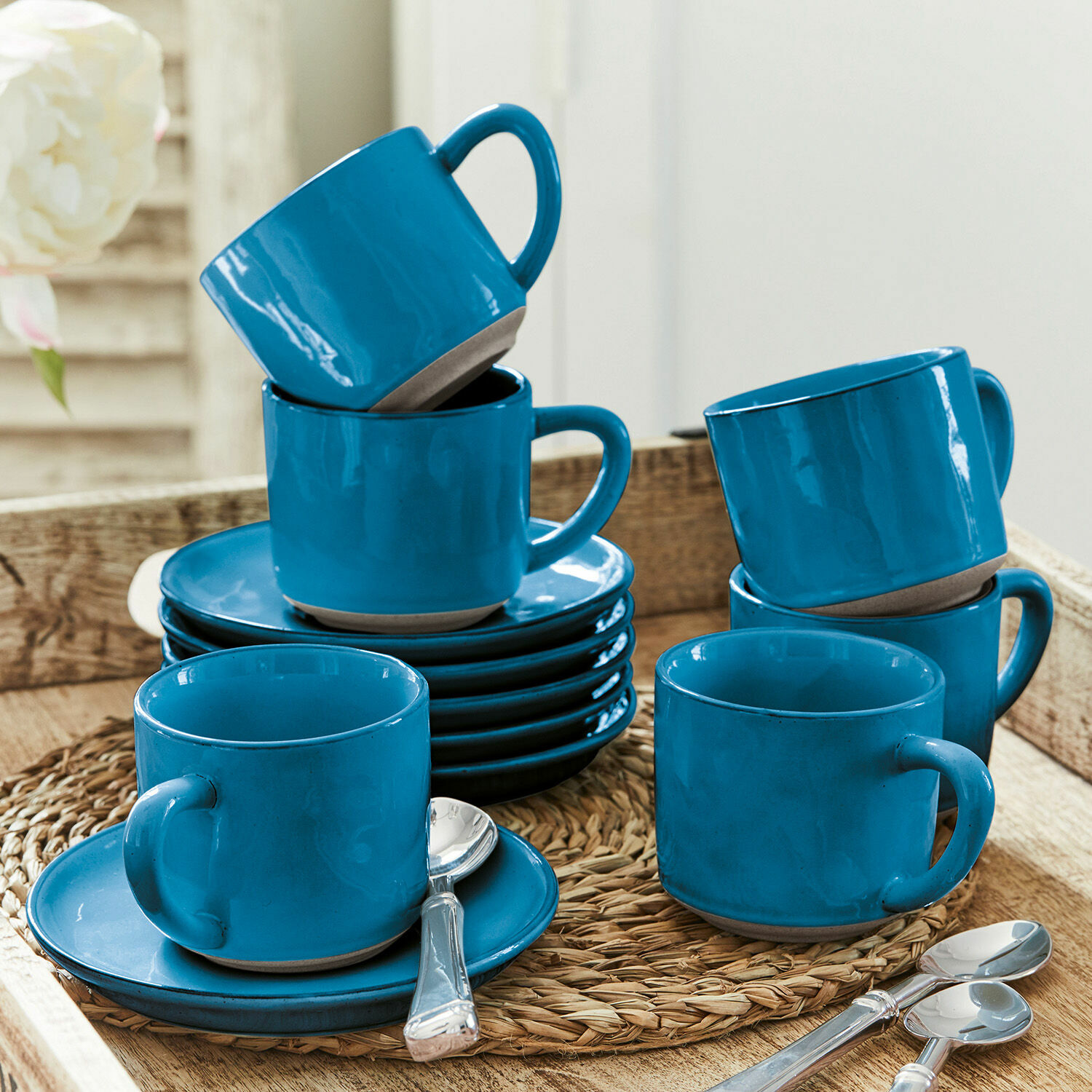 Tasse mit Untertasse 6er Set Biarré | blau