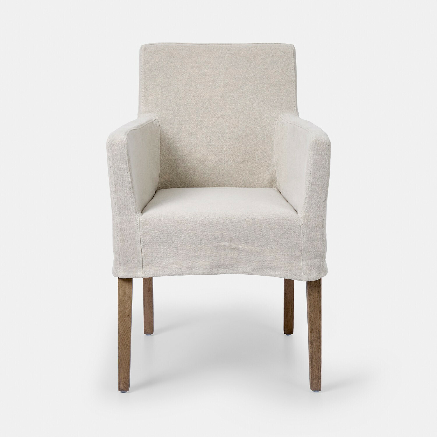 leinen/braun Stuhl Longhill aus beigem Leinen mit Holzbeinen, bequem und stilvoll für Wohnzimmer