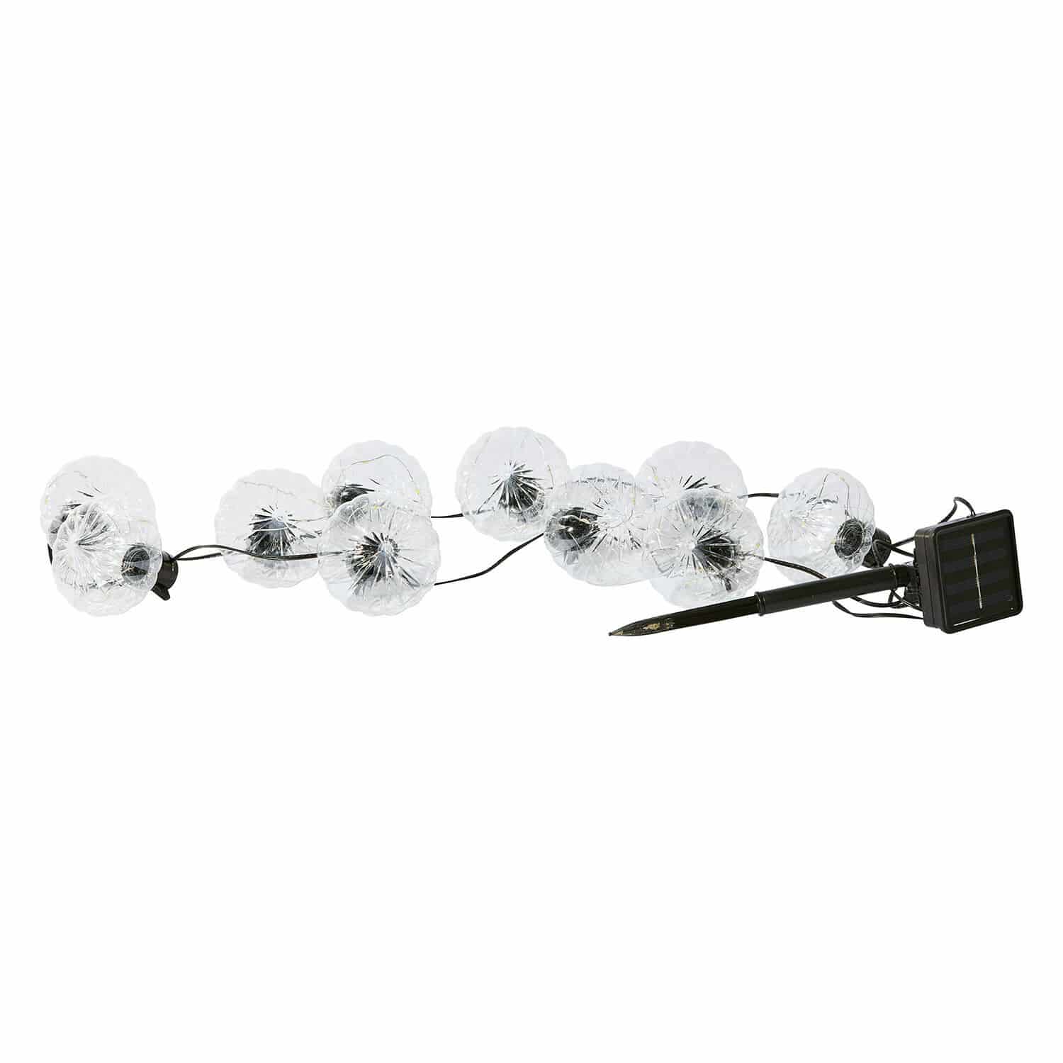 Solar-Lichterkette Lunda Sul Solar-Lichterkette mit 10 transparenten Lampions, schwarzem Kabel und Solarpanel für Garten